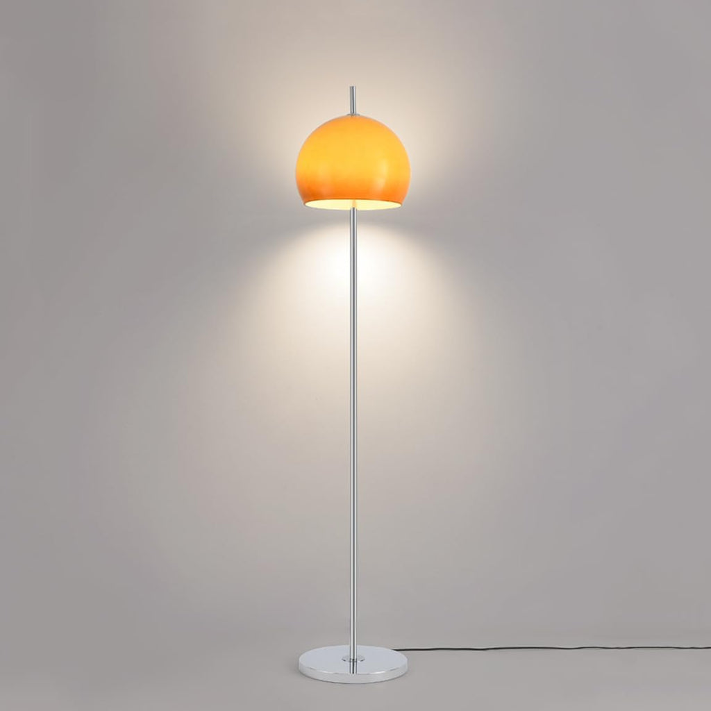 Contemporary Floor Lamp Orange Glass Bauhaus Standing Lamp Mushroom Dome Shaped Art Deco Lamp Tall Mid-Century Modern Lamps for Living Room Bedroom - Silver Base