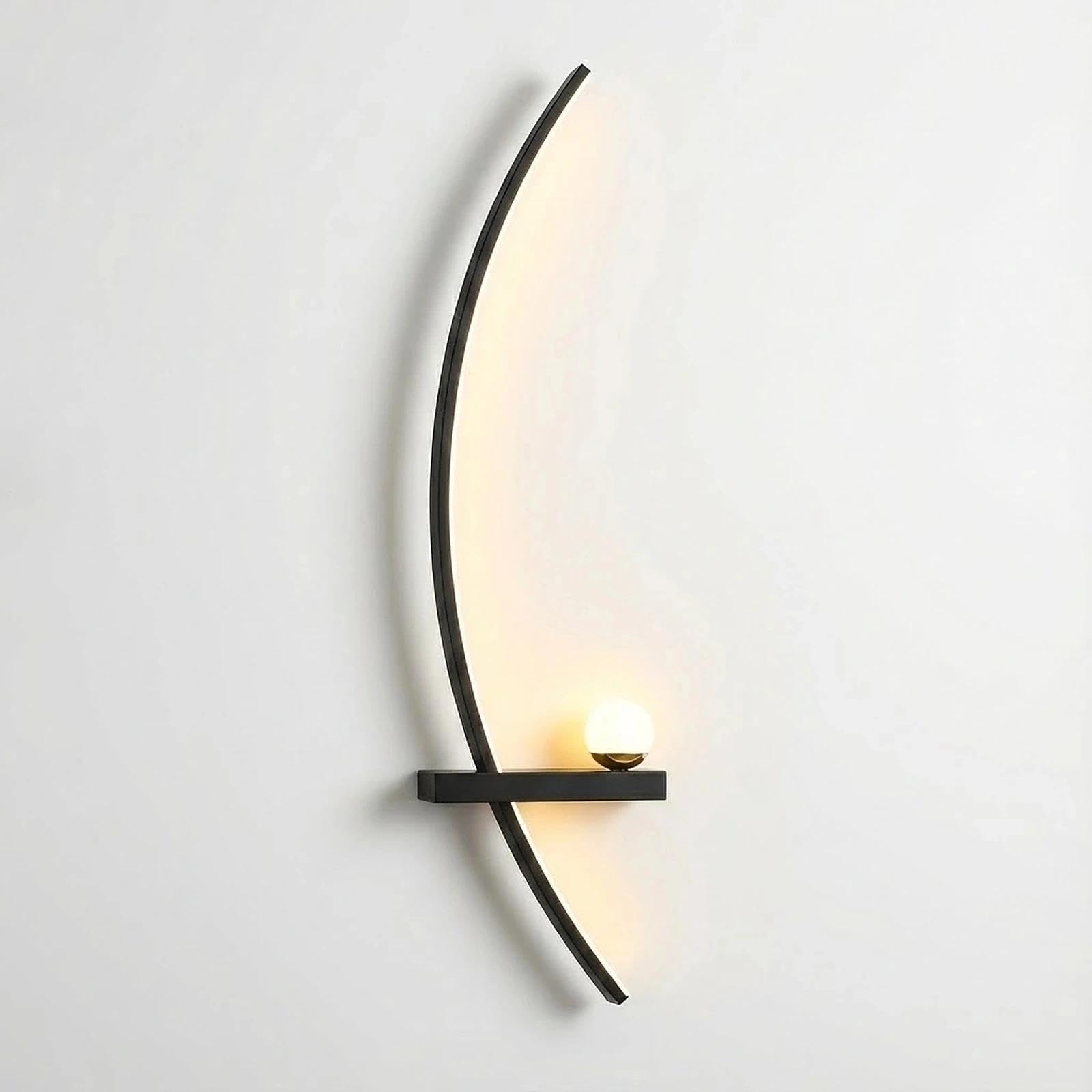 Modern Black Wall Sconces - 21.6" LED Linear Wall Lights for Bedroom & Living Room, 3-Color Dimmable Curved Art Decor Sconce Lamp for Hallway, Stairs & Vanity (Hardwired)(Black Left,55cm)