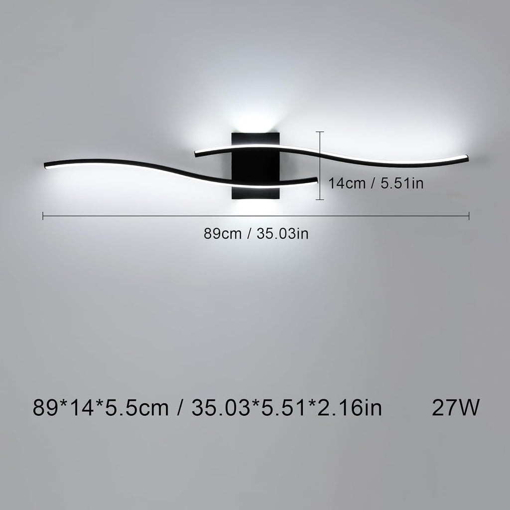 27W Modern Black LED Wall Light, 6500K Cool Light Aluminum Fixture for Bedroom Hallway Staircase