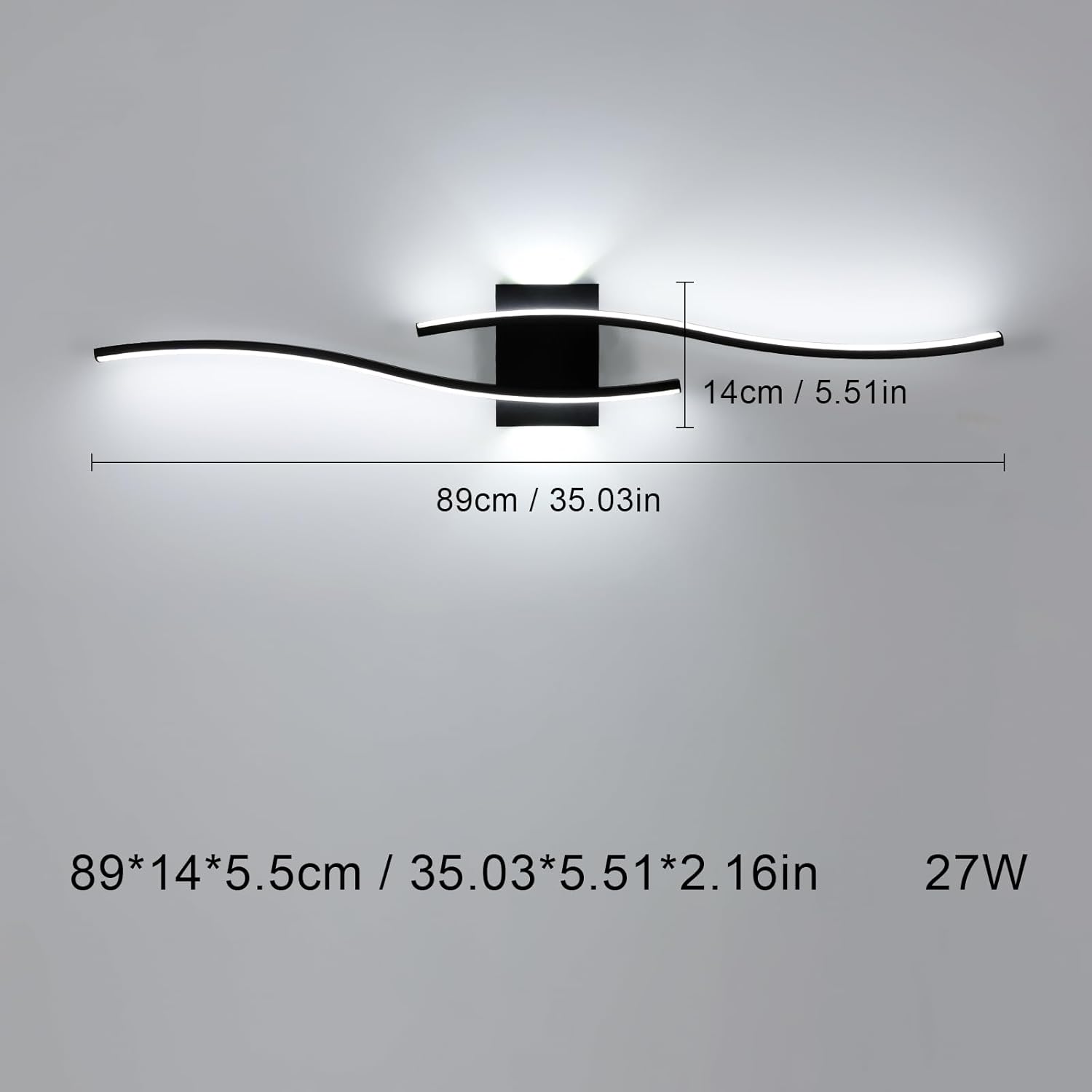 27W Modern Black LED Wall Light, 6500K Cool Light Aluminum Fixture for Bedroom Hallway Staircase