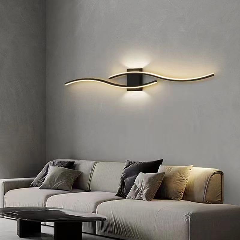 27W Modern Black LED Wall Light, 6500K Cool Light Aluminum Fixture for Bedroom Hallway Staircase