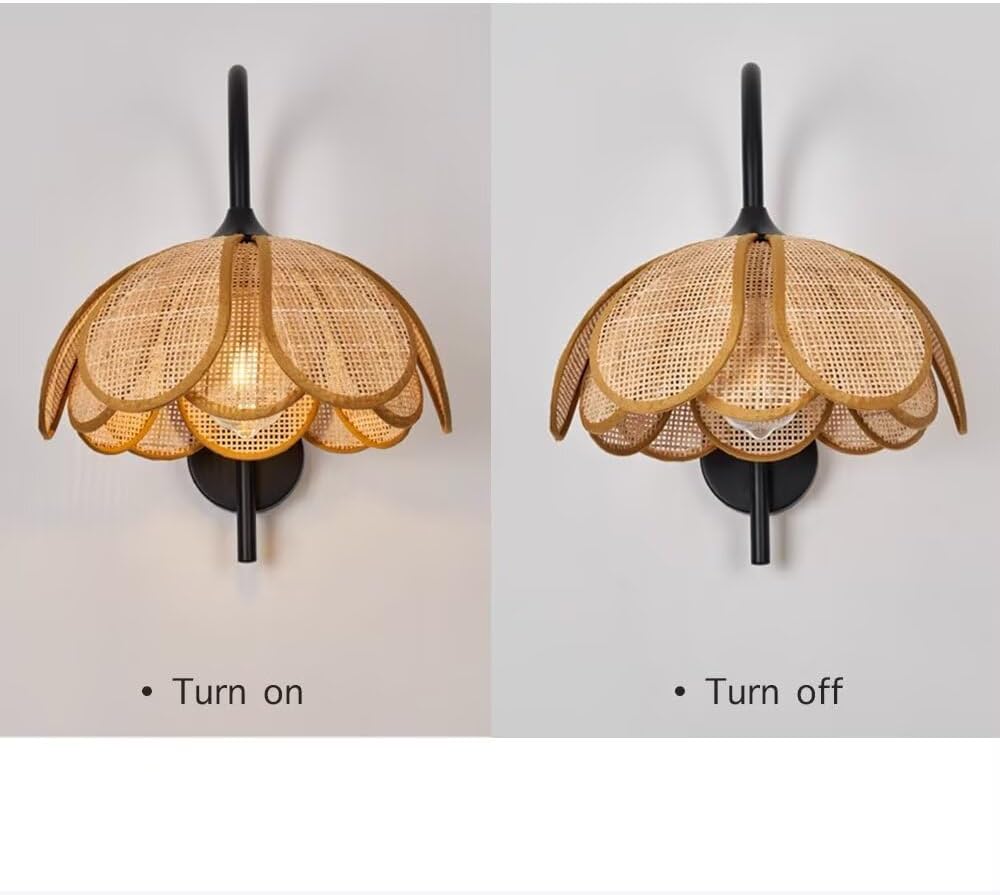 Creative Petal-Shaped Wall Light Rattan Woven Wall Lamp Pastoral Style Bedside Lamp Decorative Wall Lighting Fixture for for Bedroom,Hotel