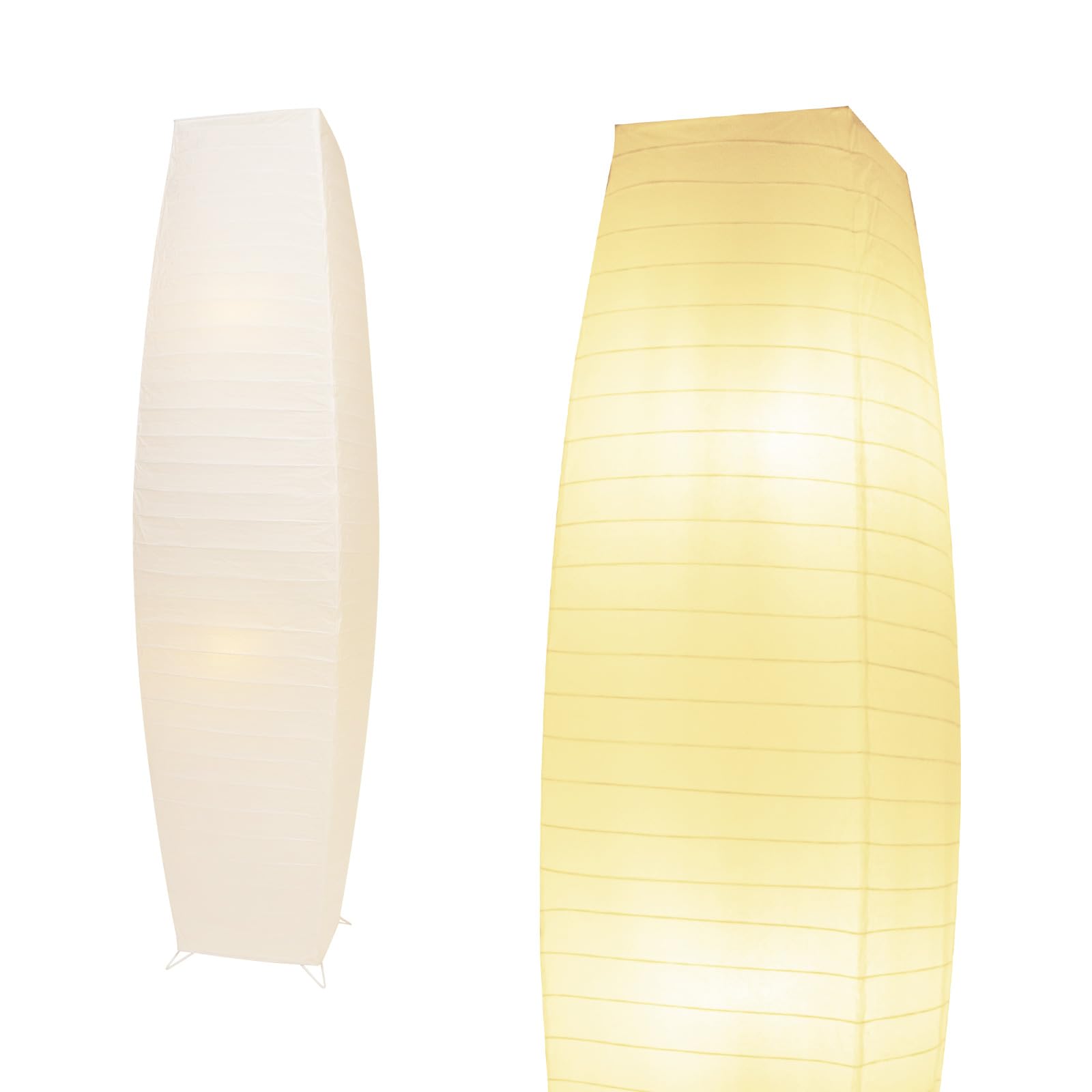 HonoDing CX00015 59 Inches Tall Living Room Paper Lamp with White Paper Shade and Chrome Base, On/Off Foot Switch - Ideal as Papers Floor Lamps for Living Room and Bedroom Decor (2-PK)