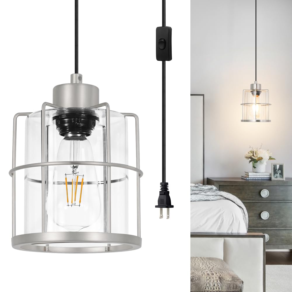 Farmhouse Pendant Lights Kitchen Island Set Of 2, Black Kitchen Island Lighting With Adjustable Rods, Industrial Cage Bathroom Pendant Lights With Clear Glass For Dining Room Hallway Sink