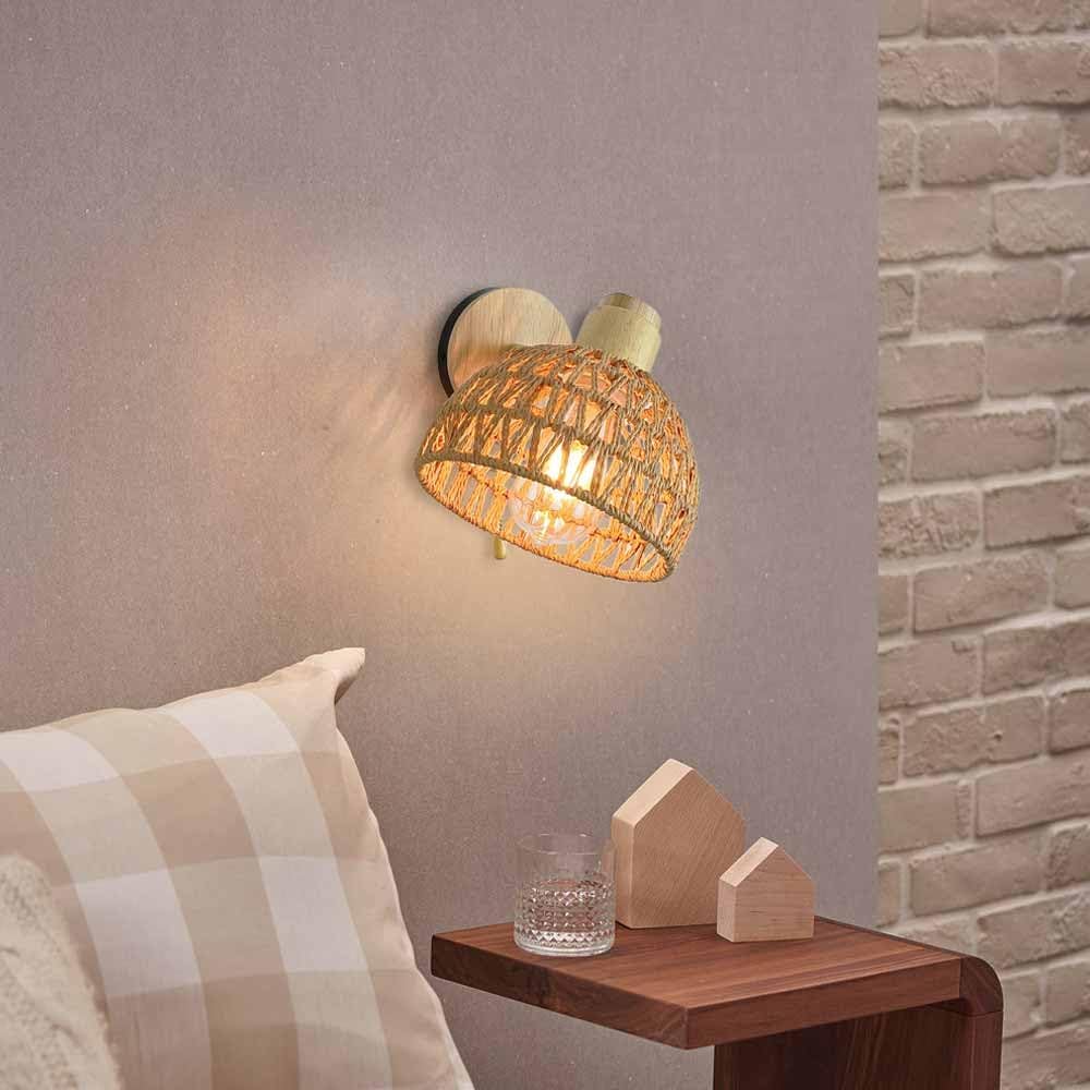 TRIVIDHA Natural Rattan Wall Lamp With Switch Foldable Bedside Wall Sconce Hand-woven Wicker Shade Wall Lantern Adjustable Angle E27 Wall Mount Lighting For Living Room Bedroom Hallway Stair