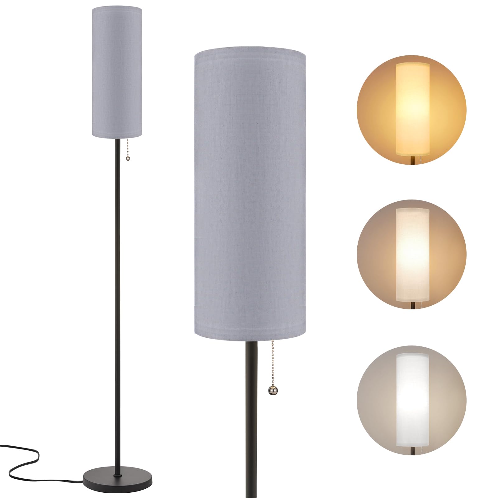 Aooshine Beige Floor Lamp for Living Room, 64" Standing lamp for Bedroom, Beige Shade & Brown Pole(Bulb Included)