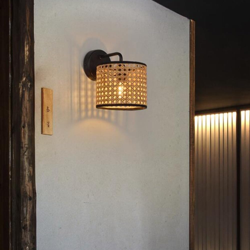 Bamboo Wall Light Indoor E27 Wall Lamp Rattan Lampshade Vintage Wall Lighting For Bedroom Living Room Dining Room Restaurant Hallway Staircase Interior Lighting