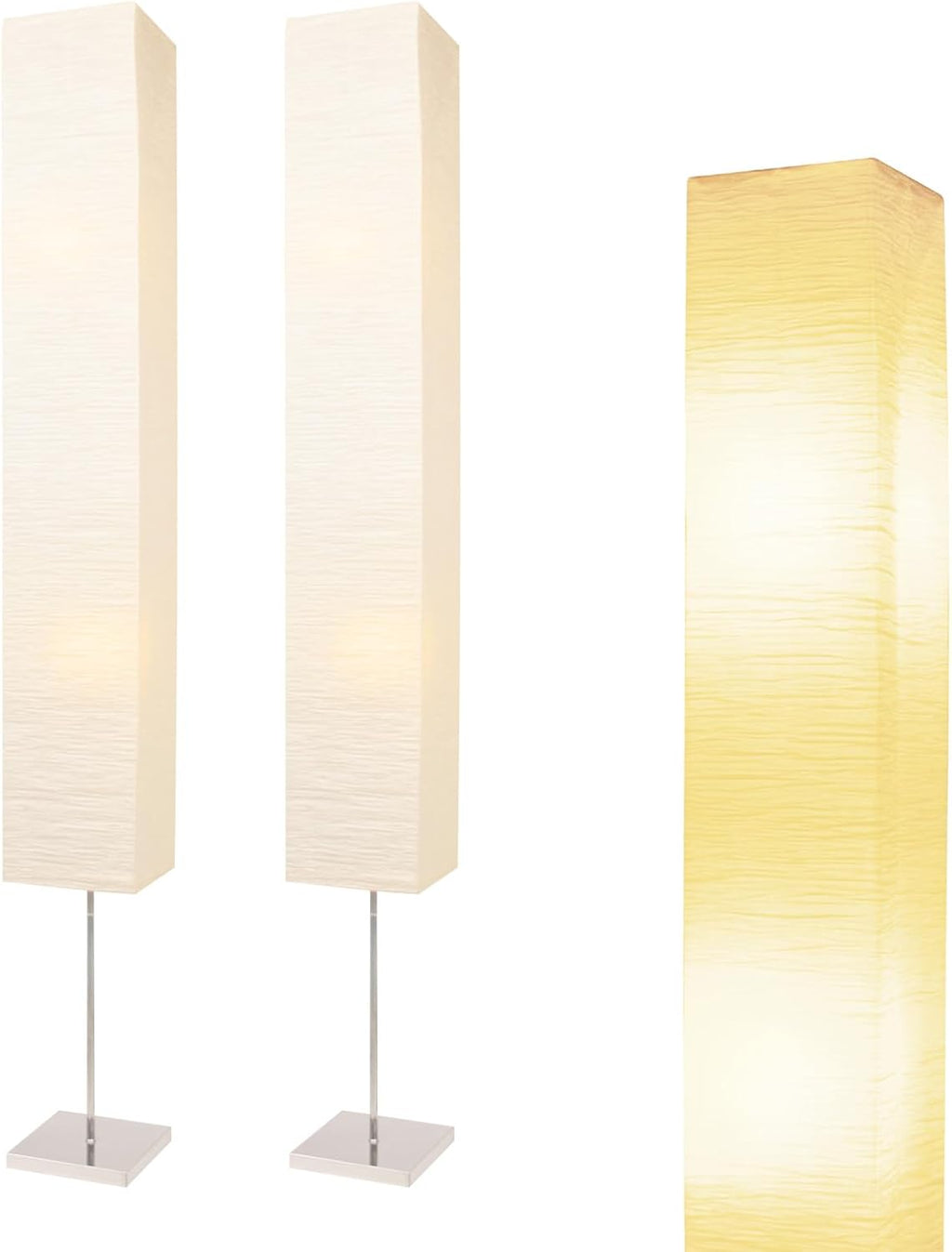 HonoDing CX00015 59 Inches Tall Living Room Paper Lamp with White Paper Shade and Chrome Base, On/Off Foot Switch - Ideal as Papers Floor Lamps for Living Room and Bedroom Decor (2-PK)