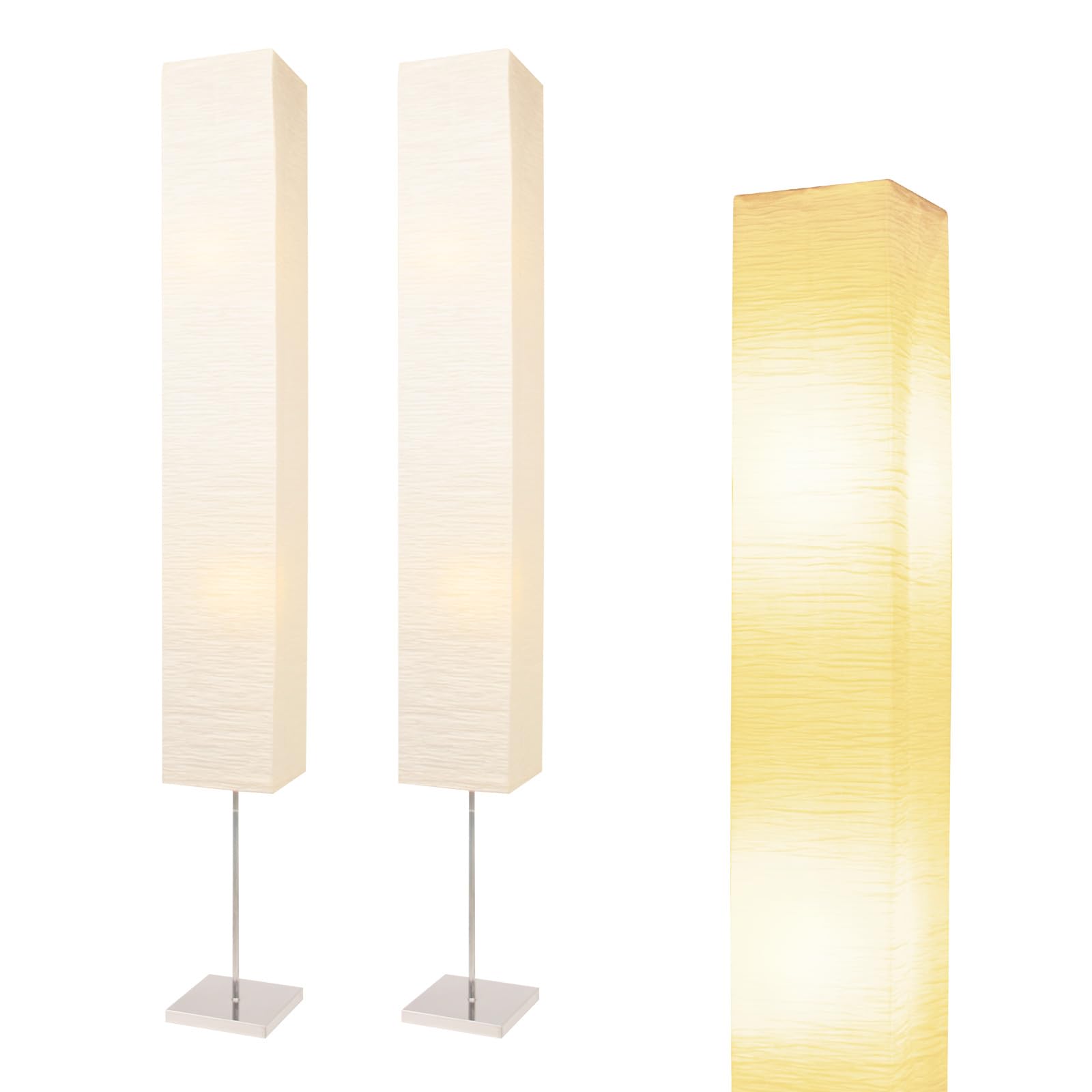 HonoDing CX00015 59 Inches Tall Living Room Paper Lamp with White Paper Shade and Chrome Base, On/Off Foot Switch - Ideal as Papers Floor Lamps for Living Room and Bedroom Decor (2-PK)