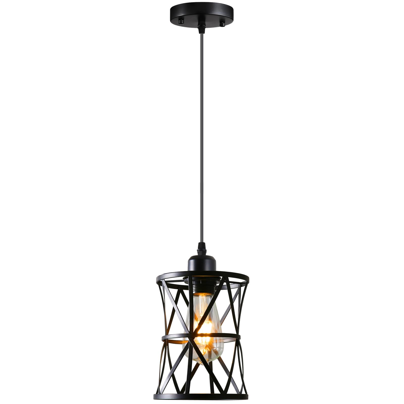 2 Pack Farmhouse Pendant Lights Modern Black Industrial Pendant Light Cage Hanging Ceiling Light,Fixture for Kitchen Island Dining Room Over Sink Hallway Bedroom Fixtures Hanging Lamp