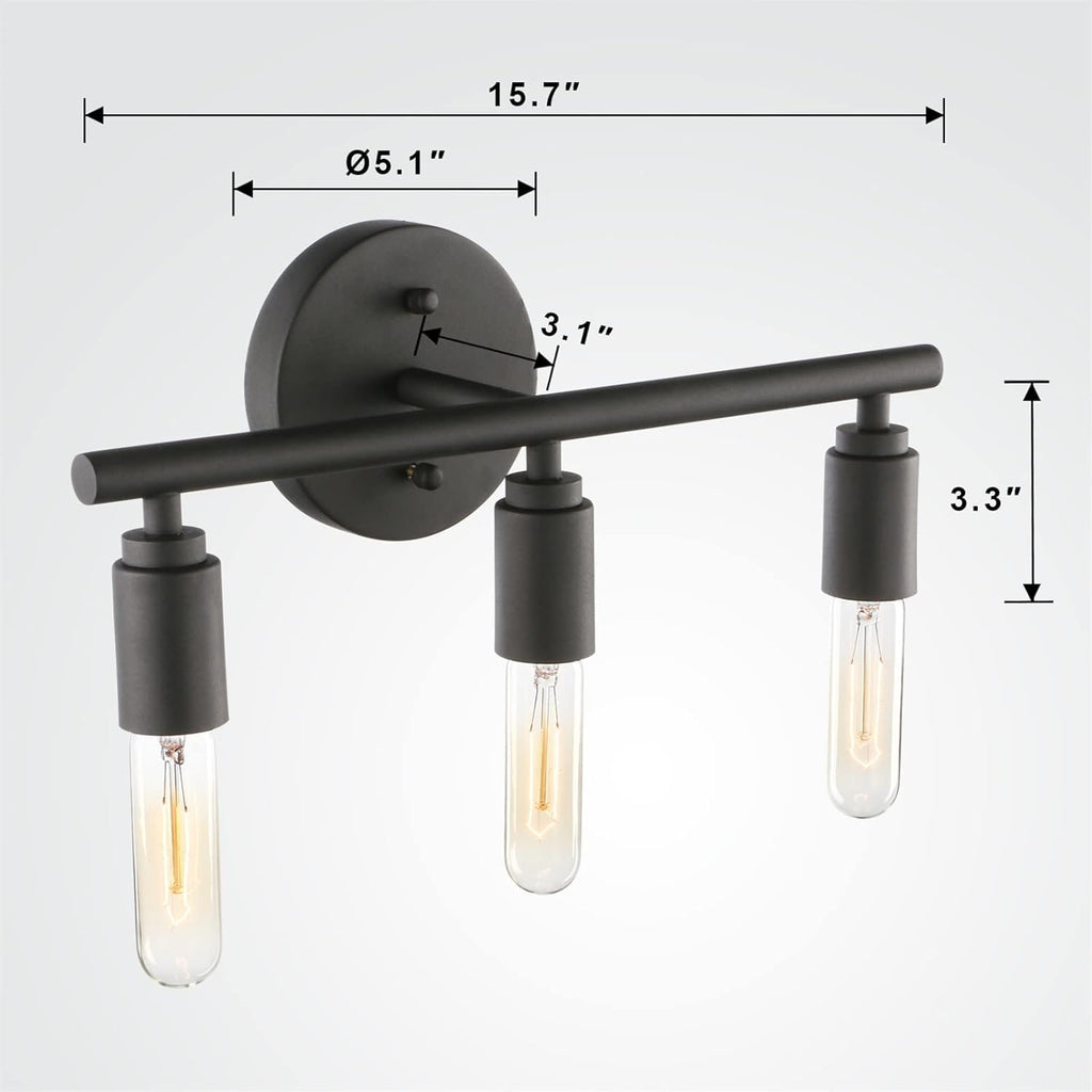 3 Light Sconce Matte Black Simplicity Bathroom Vanity Bedroom Wall,Modern lamp(Nero)