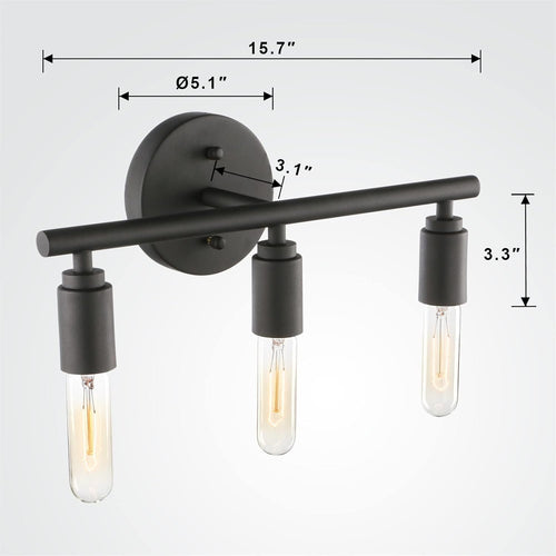 3 Light Sconce Matte Black Simplicity Bathroom Vanity Bedroom Wall,Modern lamp(Nero)