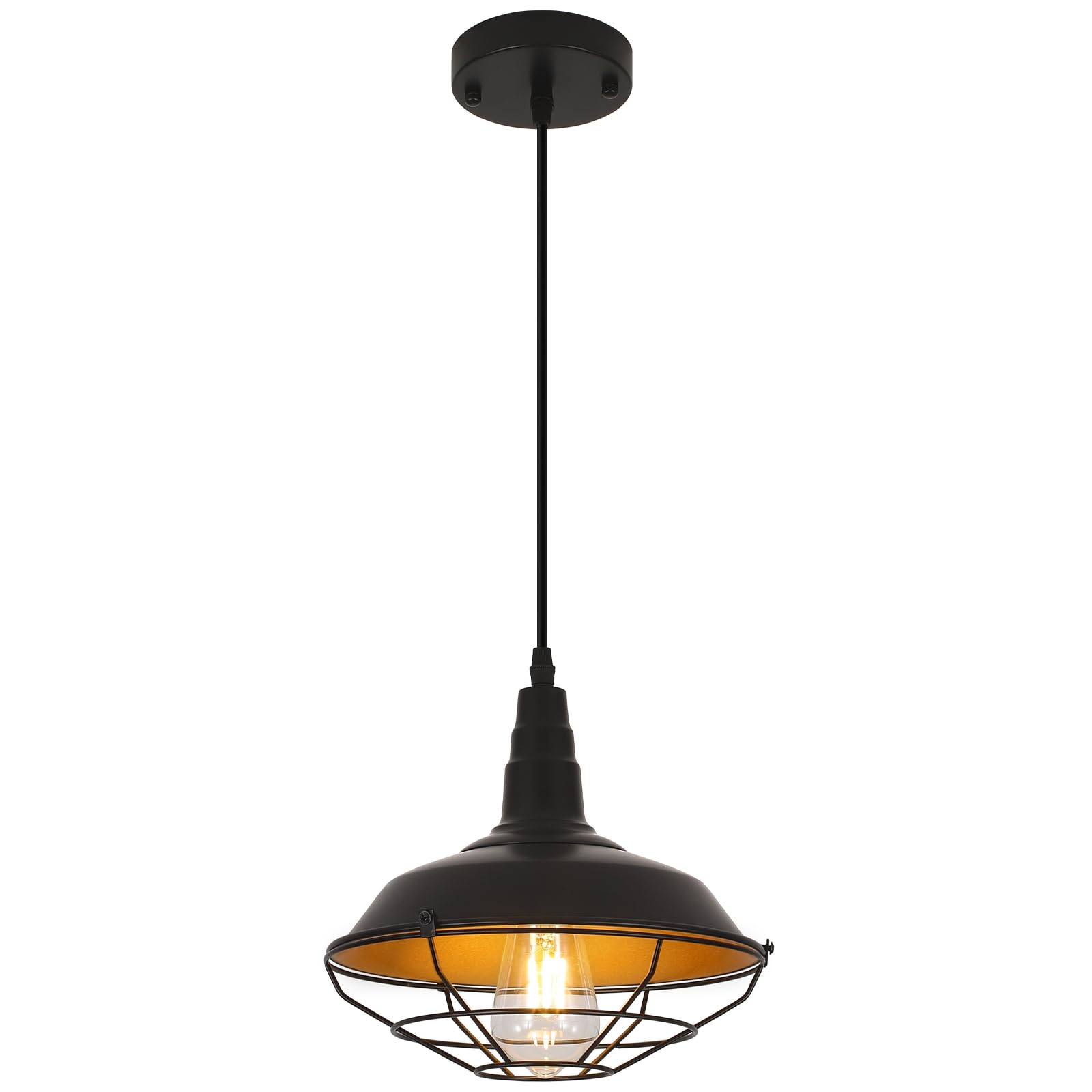 Farmhouse Pendant Light 2 Pack, 10.2" Black Pendant Lights Kitchen Island, Industrial Vintage Light Fixtures Metal Wire Cage Pendant Lighting, Island Lights for Kitchen Dining Room