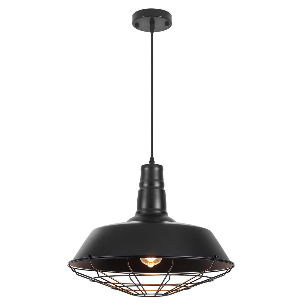Large Pendant Lights Kitchen Island 1 Pack, 18.1 Inch Oversized Industrial Pendant Light, Black and Silver Barn Pendant Light with Wire Cage, Farmhouse Pendant Lights for Kitchen Barn