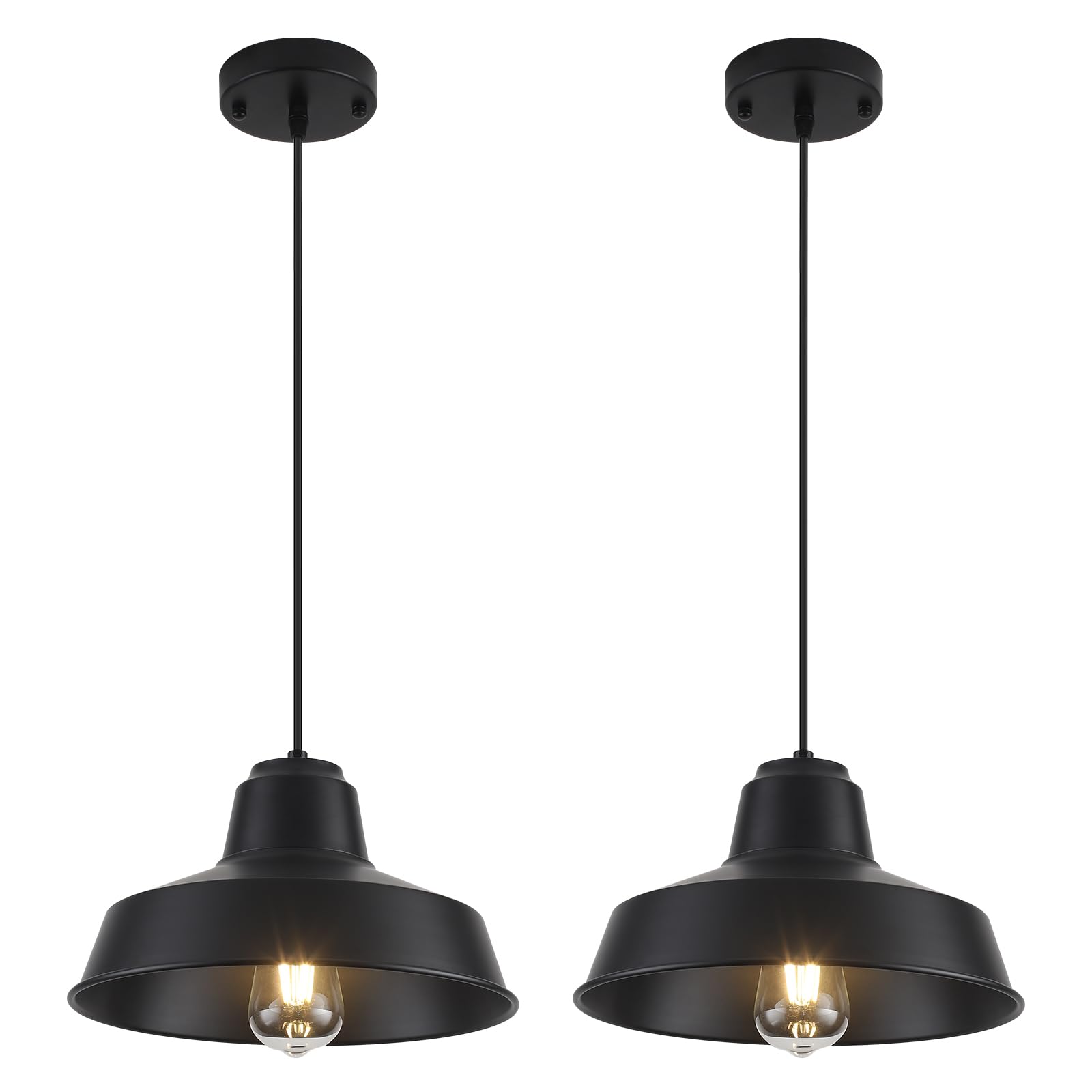 Farmhouse Pendant Light 2 Pack, 10.2" Black Pendant Lights Kitchen Island, Industrial Vintage Light Fixtures Metal Wire Cage Pendant Lighting, Island Lights for Kitchen Dining Room