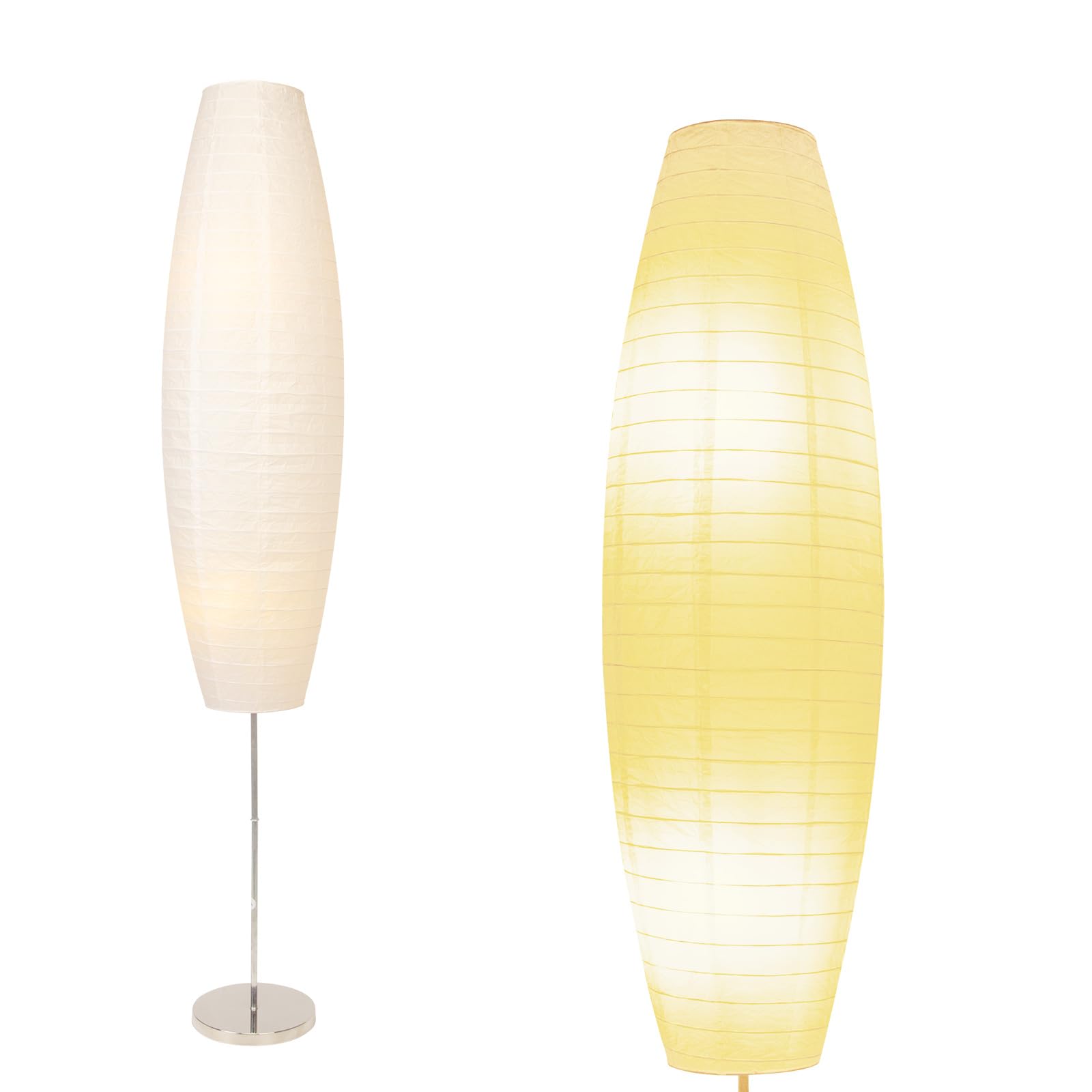 HonoDing CX00015 59 Inches Tall Living Room Paper Lamp with White Paper Shade and Chrome Base, On/Off Foot Switch - Ideal as Papers Floor Lamps for Living Room and Bedroom Decor (2-PK)