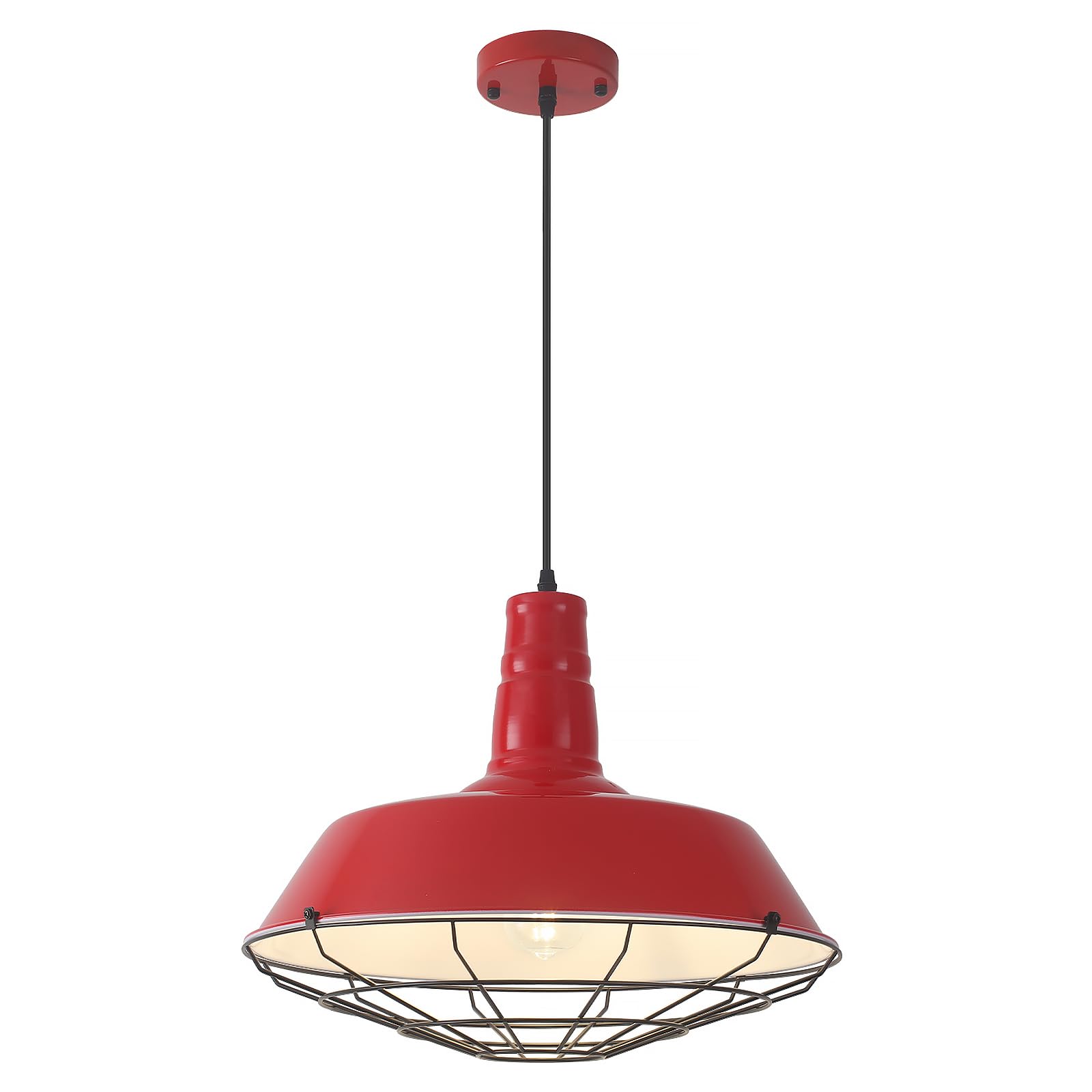 Large Pendant Lights Kitchen Island 1 Pack, 18.1 Inch Oversized Industrial Pendant Light, Black and Silver Barn Pendant Light with Wire Cage, Farmhouse Pendant Lights for Kitchen Barn
