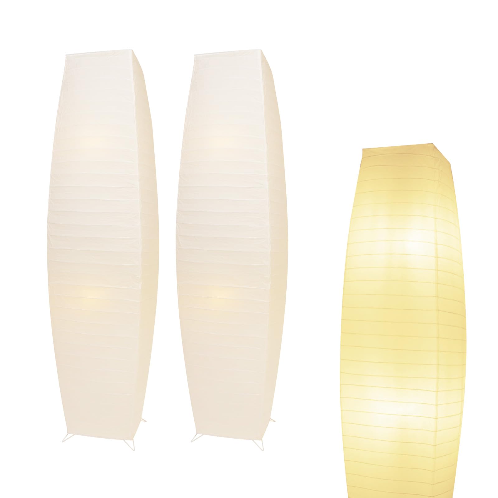 HonoDing CX00015 59 Inches Tall Living Room Paper Lamp with White Paper Shade and Chrome Base, On/Off Foot Switch - Ideal as Papers Floor Lamps for Living Room and Bedroom Decor (2-PK)
