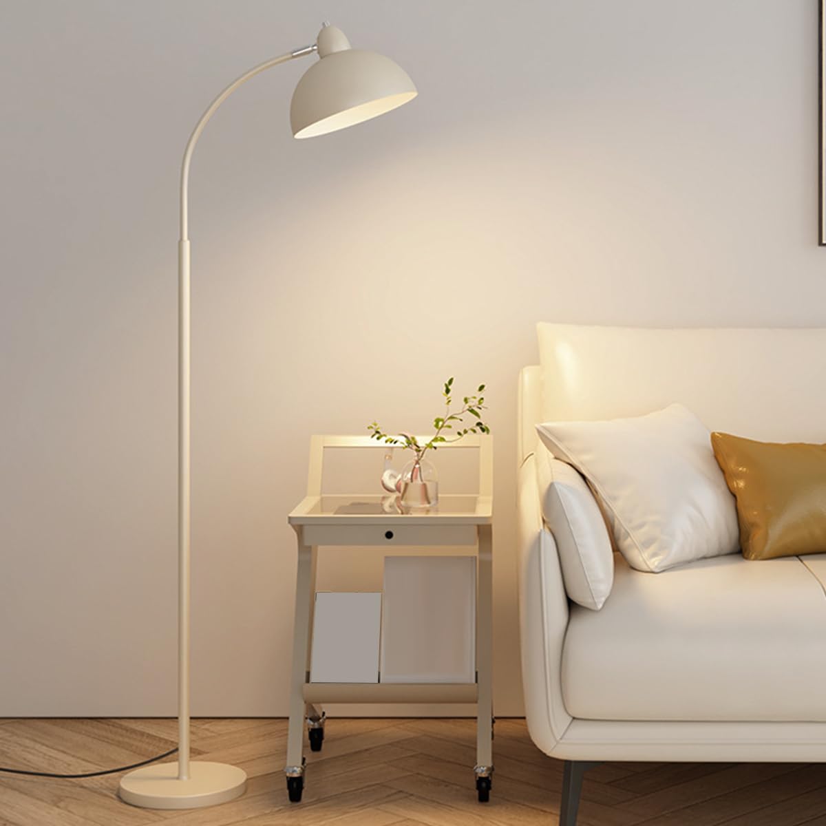 Nordic Cream Style Floor Lamp 60.2" Tall Standing Lamp With Metal Shade Soft Eye-Caring Reading Standing Floor Lamps E27 Base for Living Room Bedroom Study Room Office Hotel