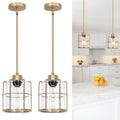 Farmhouse Pendant Lights Kitchen Island Set Of 2, Black Kitchen Island Lighting With Adjustable Rods, Industrial Cage Bathroom Pendant Lights With Clear Glass For Dining Room Hallway Sink