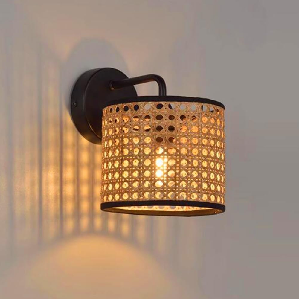 Bamboo Wall Light Indoor E27 Wall Lamp Rattan Lampshade Vintage Wall Lighting For Bedroom Living Room Dining Room Restaurant Hallway Staircase Interior Lighting