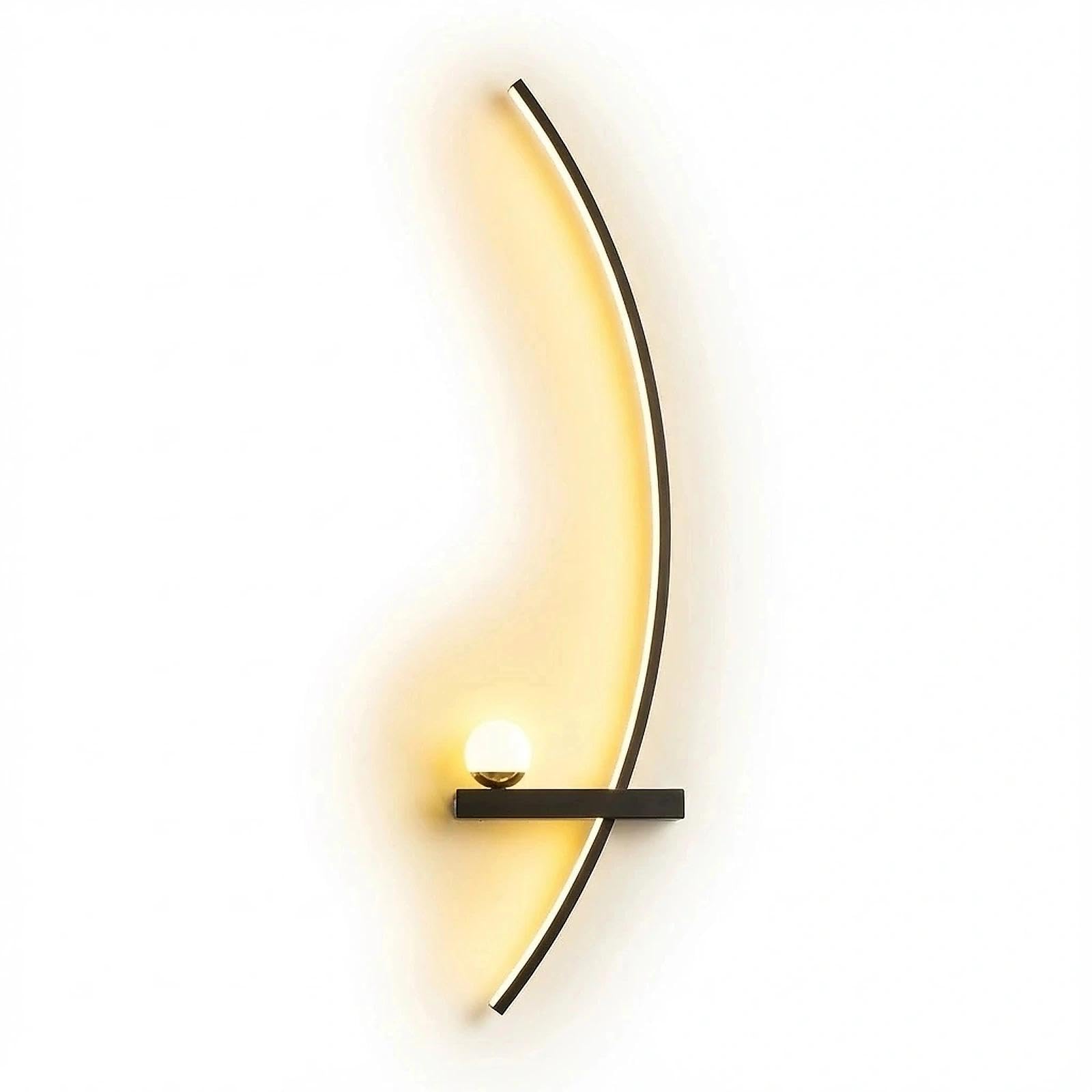 Modern Black Wall Sconces - 21.6" LED Linear Wall Lights for Bedroom & Living Room, 3-Color Dimmable Curved Art Decor Sconce Lamp for Hallway, Stairs & Vanity (Hardwired)(Black Left,55cm)