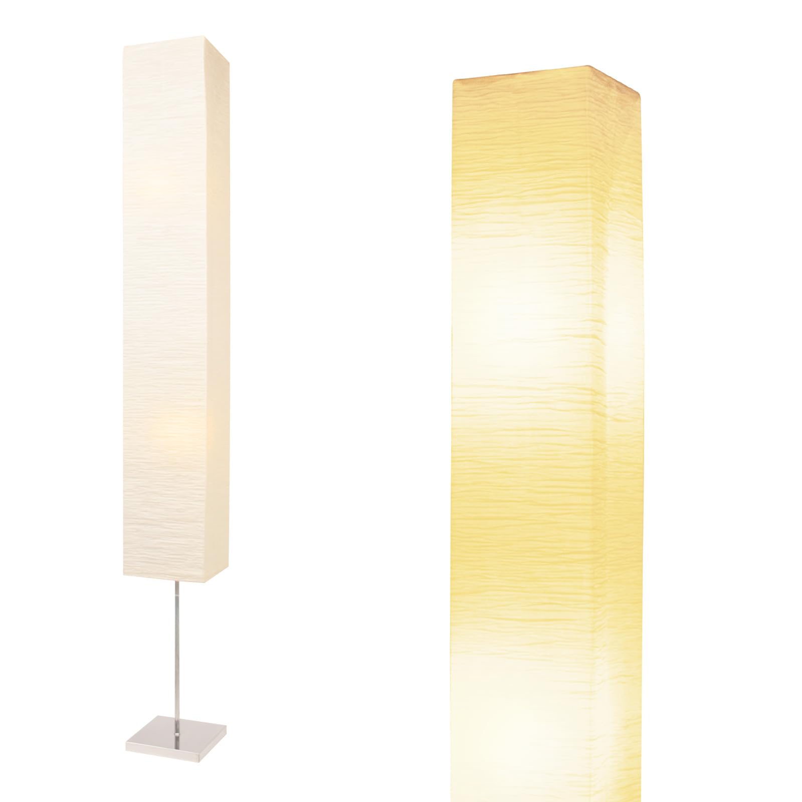 HonoDing CX00015 59 Inches Tall Living Room Paper Lamp with White Paper Shade and Chrome Base, On/Off Foot Switch - Ideal as Papers Floor Lamps for Living Room and Bedroom Decor (2-PK)