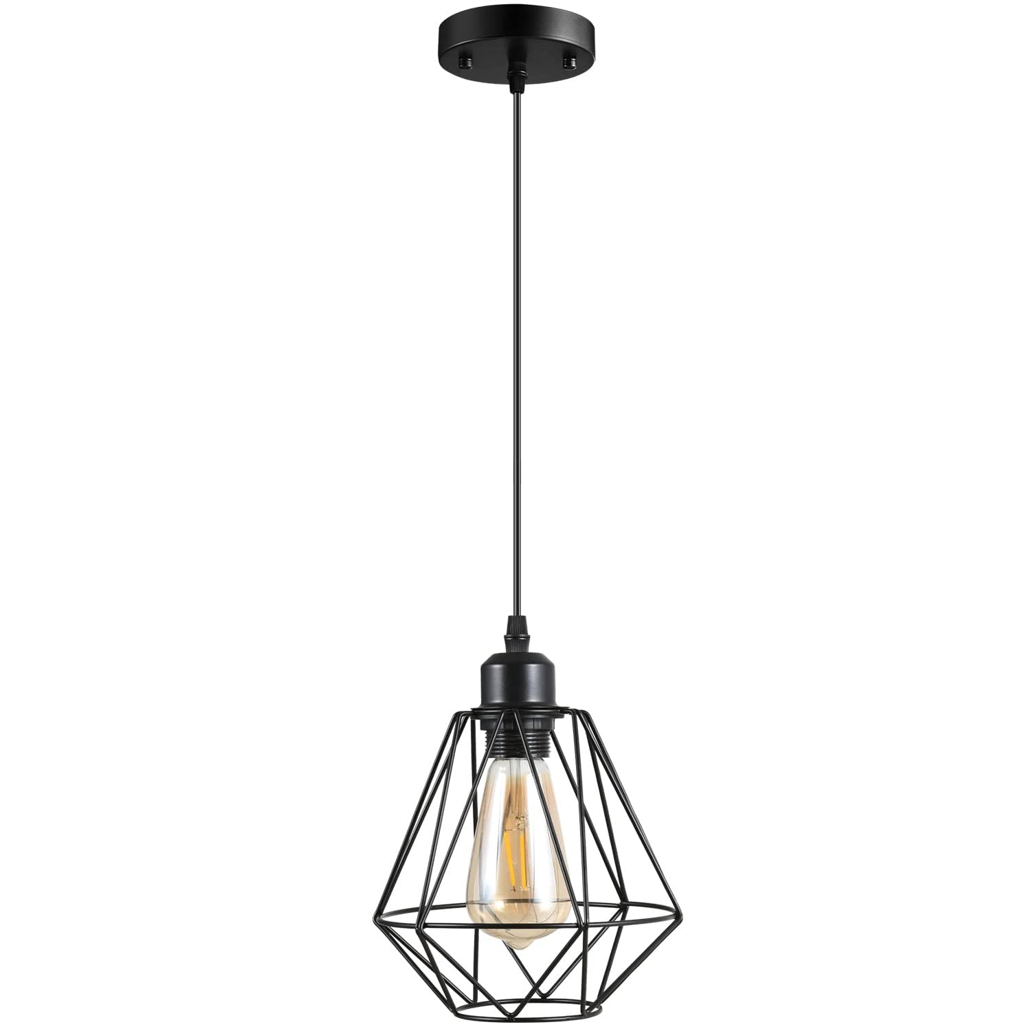 2 Pack Farmhouse Pendant Lights Modern Black Industrial Pendant Light Cage Hanging Ceiling Light,Fixture for Kitchen Island Dining Room Over Sink Hallway Bedroom Fixtures Hanging Lamp