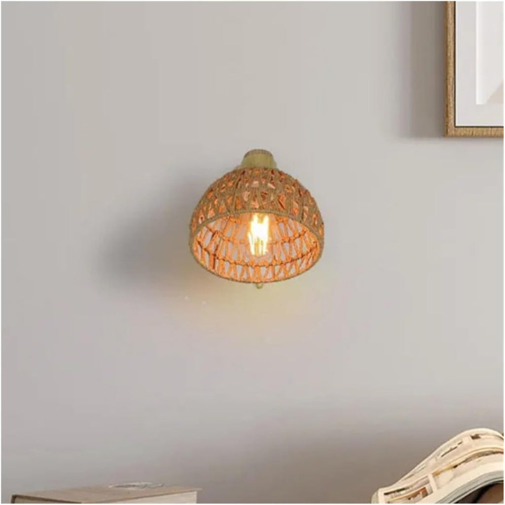 Japanese Rattan Wall Lamp Hand Woven Rural Retro Restaurant Bedside with Zipper Wall Light,Modern