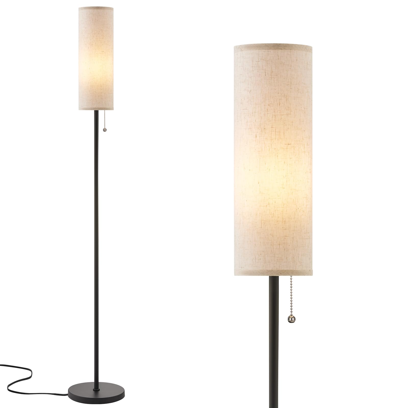 Aooshine Beige Floor Lamp for Living Room, 64" Standing lamp for Bedroom, Beige Shade & Brown Pole(Bulb Included)