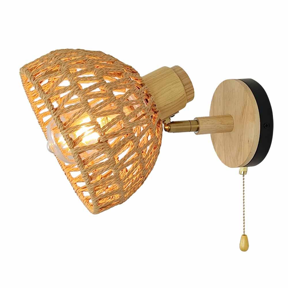 TRIVIDHA Natural Rattan Wall Lamp With Switch Foldable Bedside Wall Sconce Hand-woven Wicker Shade Wall Lantern Adjustable Angle E27 Wall Mount Lighting For Living Room Bedroom Hallway Stair