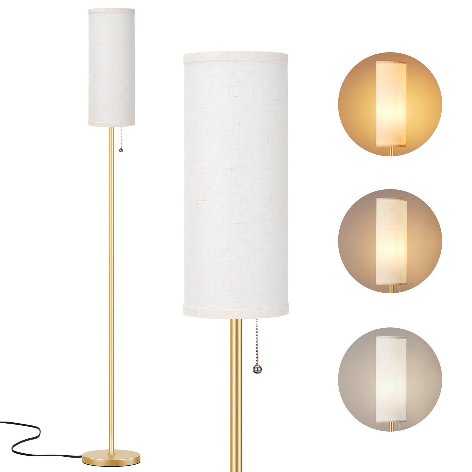 Aooshine Beige Floor Lamp for Living Room, 64" Standing lamp for Bedroom, Beige Shade & Brown Pole(Bulb Included)