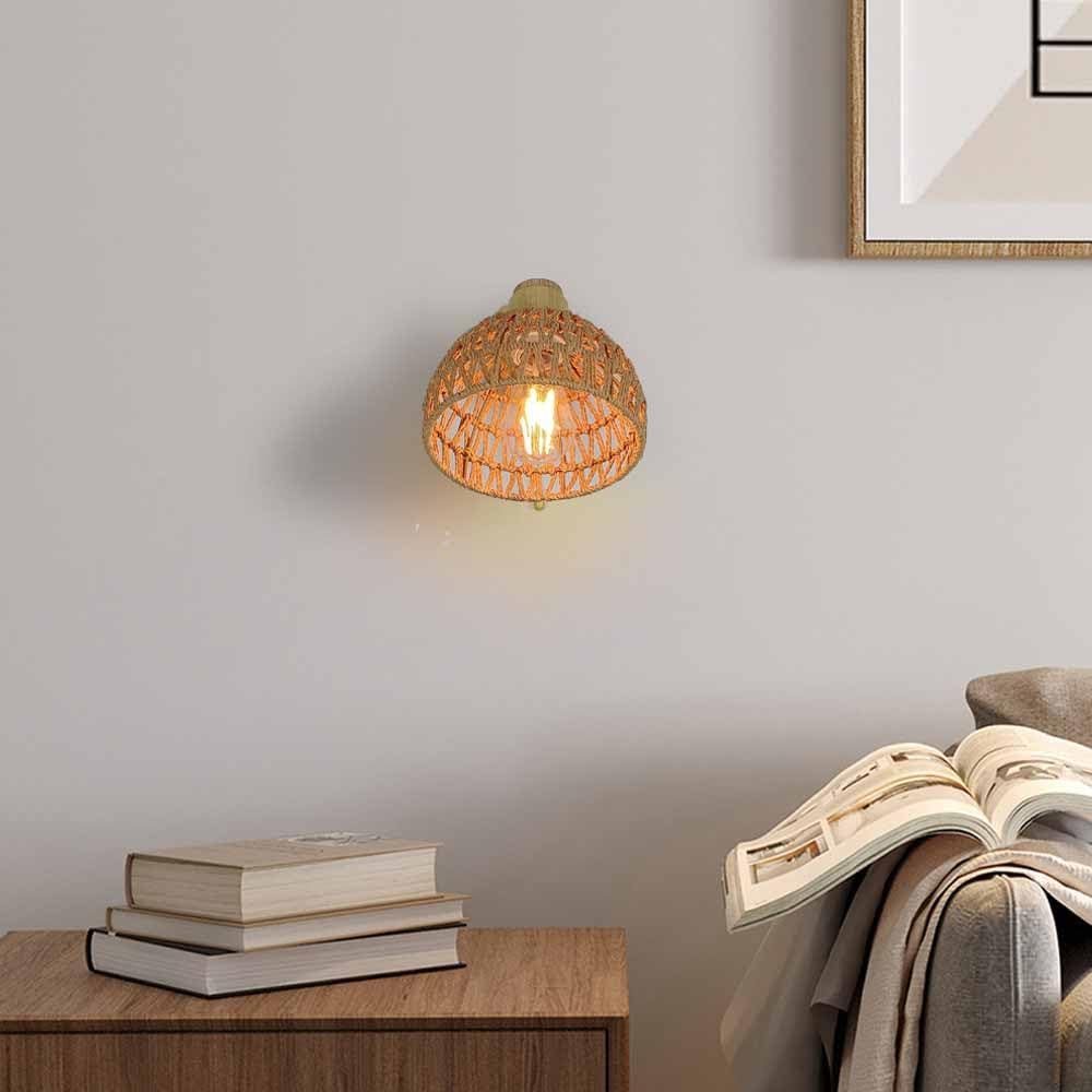 TRIVIDHA Natural Rattan Wall Lamp With Switch Foldable Bedside Wall Sconce Hand-woven Wicker Shade Wall Lantern Adjustable Angle E27 Wall Mount Lighting For Living Room Bedroom Hallway Stair