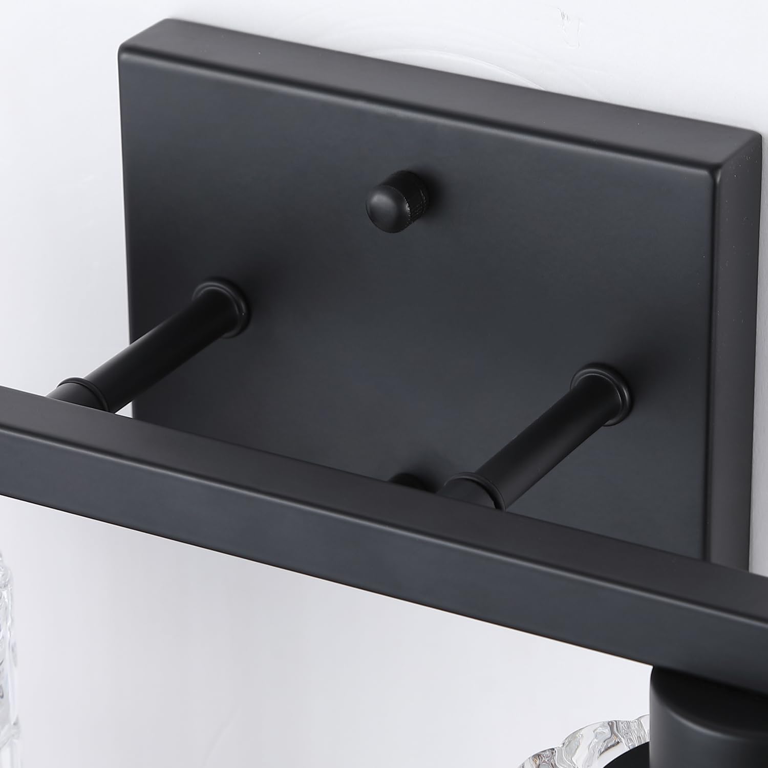 2-Light Matte Black Bathroom Vanity Light, Crystal Glass Shade Wall Lamp with E26 Base