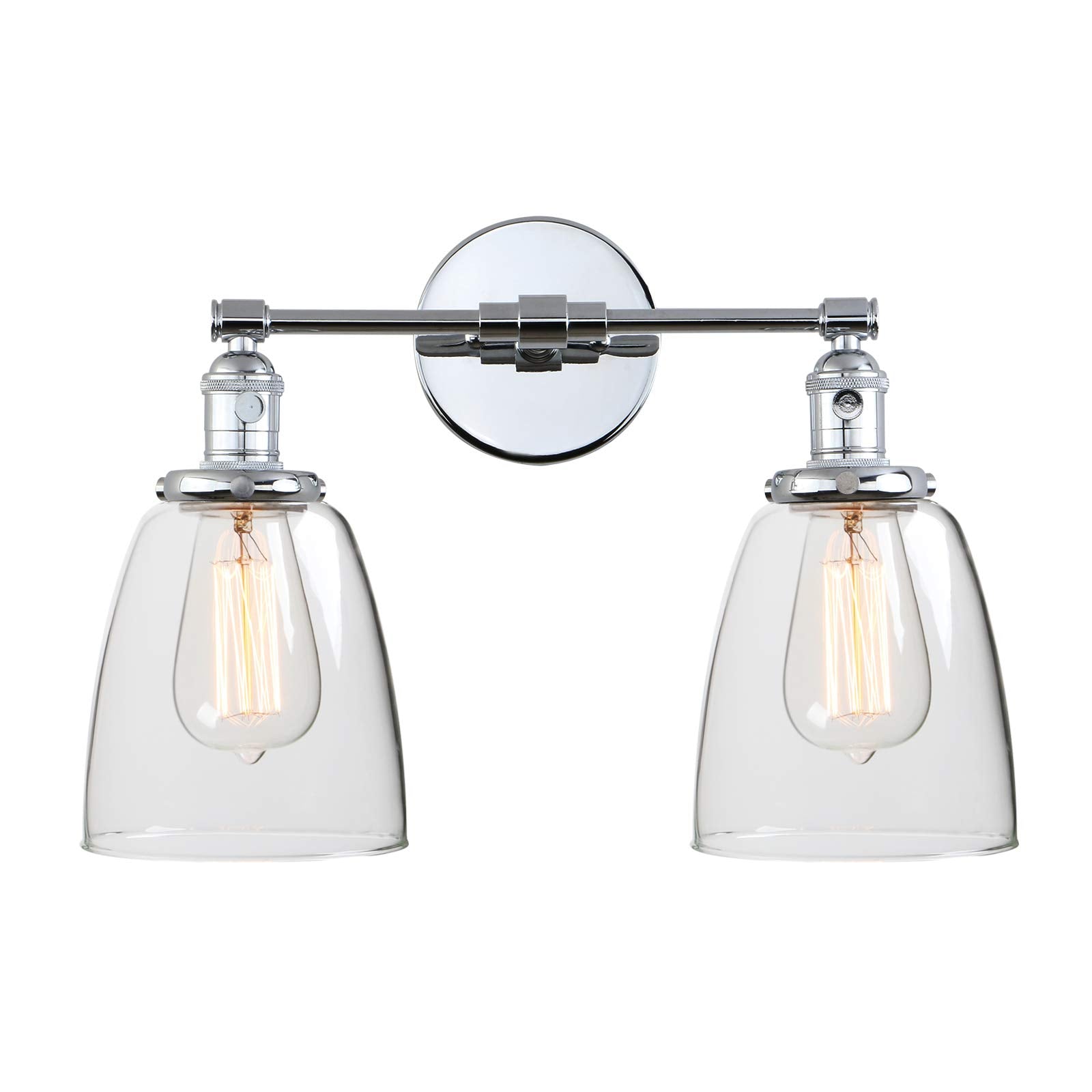 Phansthy Industrial Wall Lights Fitting with Oval Glass Shade 2 Lights Vintage Hallway Wall Lamps E27 Base Indoor Kitchen Wall Sconces Retro Light Fixtures for Bedroom Vanity Mirror (Black)