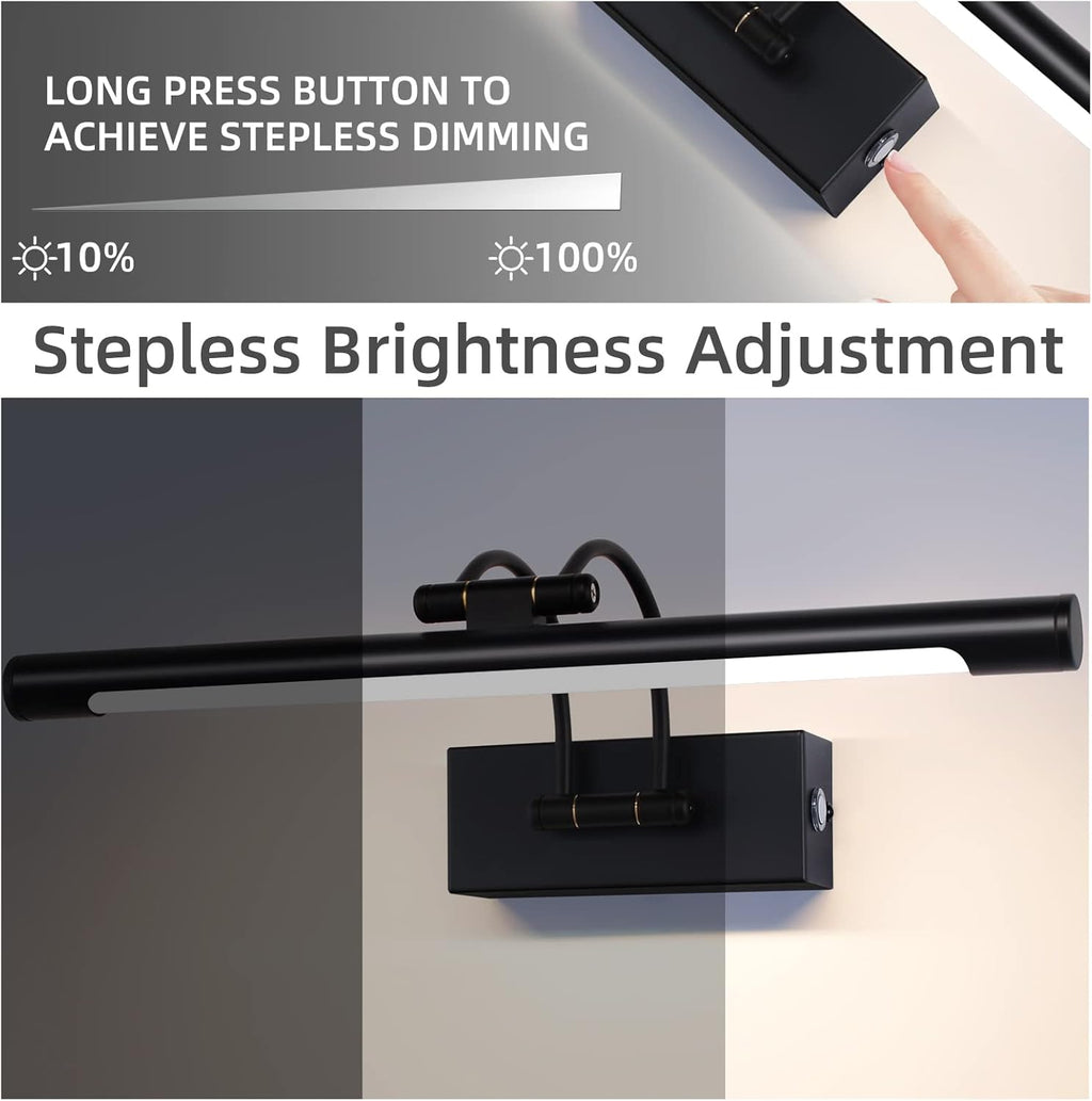 LED Picture Lights for Wall Black Bathroom Wall Light 40CM 8W 3CCT Vanity Lighting, 170° Adjustable Black Wall Lamp for Mirror Cabinet