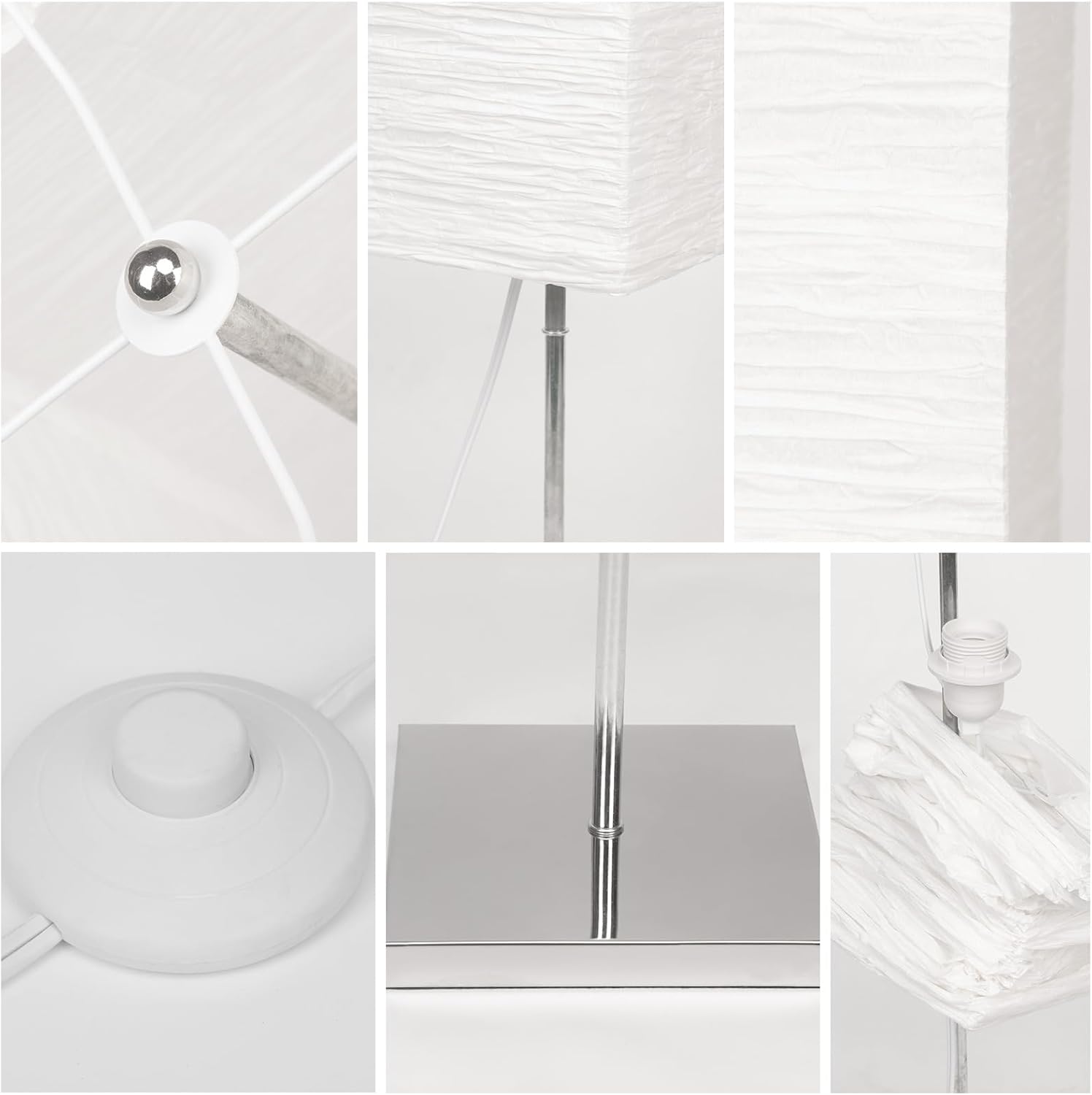 HonoDing CX00015 59 Inches Tall Living Room Paper Lamp with White Paper Shade and Chrome Base, On/Off Foot Switch - Ideal as Papers Floor Lamps for Living Room and Bedroom Decor (2-PK)