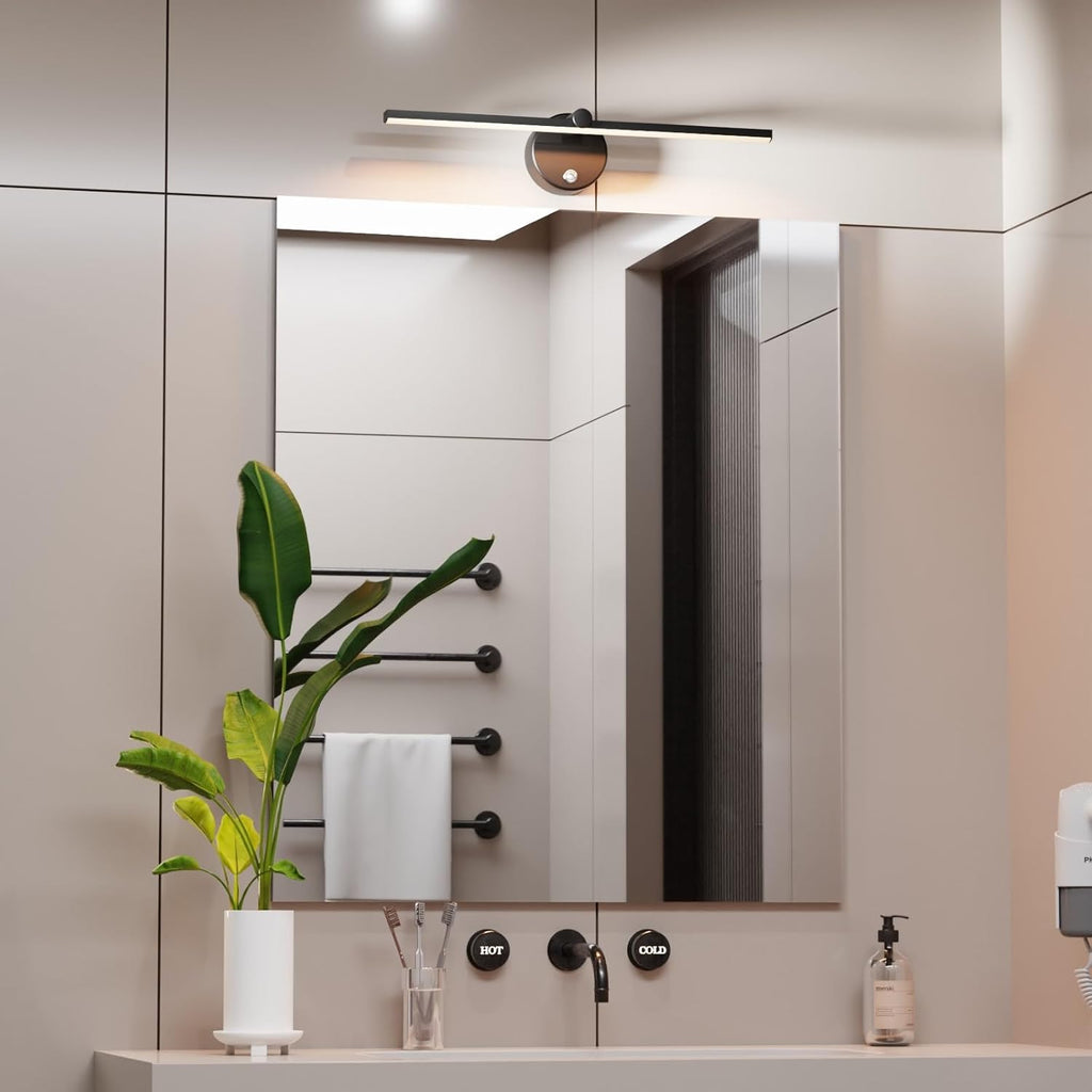 LANMOU Modern LED Bath Mirror Lamps 41cm, LED Dimmable Bathroom Vanity Wall Light Rotatable 300° Mirror Front Light for Dressing Table Make Up Lighting, 4000K, Black