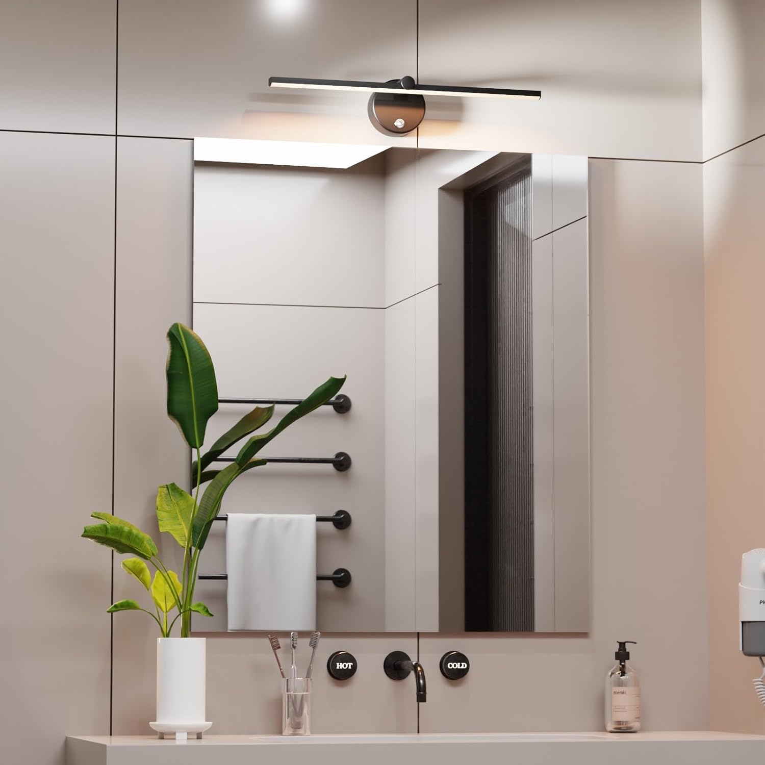 LANMOU Modern LED Bath Mirror Lamps 41cm, LED Dimmable Bathroom Vanity Wall Light Rotatable 300° Mirror Front Light for Dressing Table Make Up Lighting, 4000K, Black