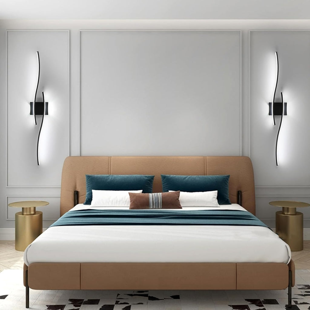 27W Modern Black LED Wall Light, 6500K Cool Light Aluminum Fixture for Bedroom Hallway Staircase