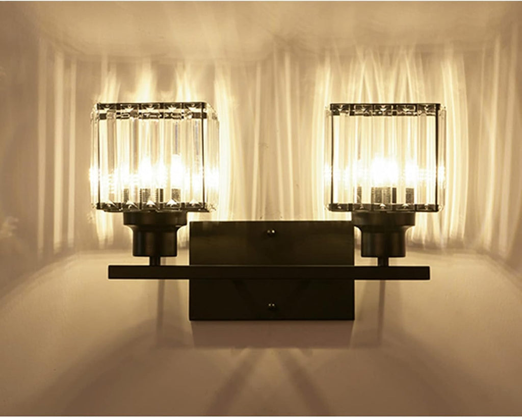 Wall Lamps & Sconces Modern Crystal Wall Sconces 2-Light Matte Black Farmhouse Wall Light Fixtures Vintage Style Bathroom Vanity Wall Lamp Wall Mount lighting for Bedroom Living Room Porch Kitchen Van