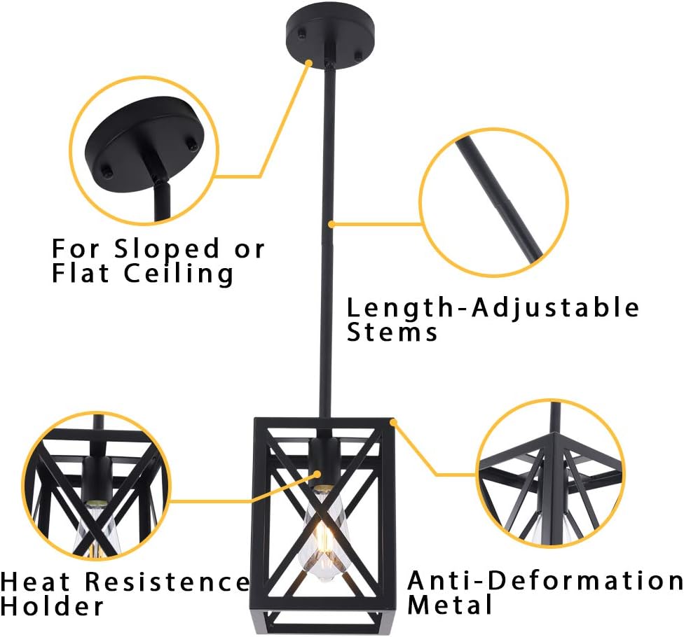 Industrial Pendant Light Fixture, Single Light Black Mini Hanging Chandelier Farmhouse Kitchen Island Lantern Cage Ceiling Lights for Dining Room Restaurant Cafe Hallway Bar Barn