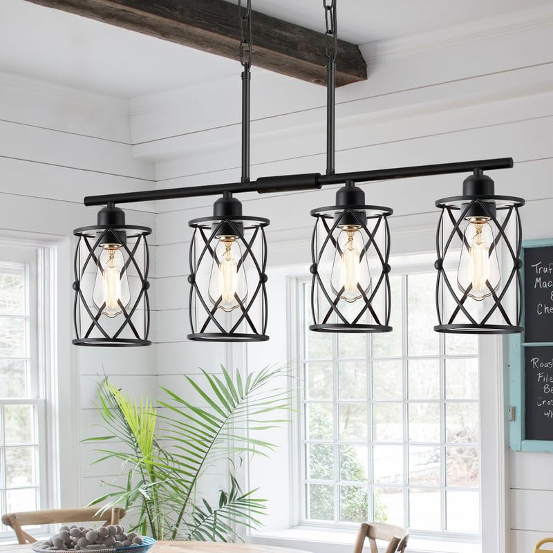 Glass Pendant Lights Kitchen Island 2 Pack, Black Mini Pendant Light with Clear Glass, Farmhouse Industrial Cage Hanging Lighting for Kitchen Sink Dining Room Bathroom, CH9176-1-2PK