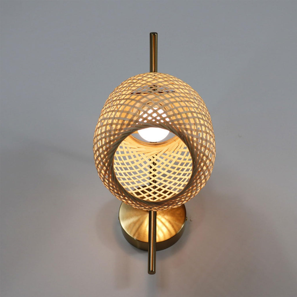 Rattan Wall Lamps Boho Vintage Farmhouse Wall Lamp Wall Sconces Hand-Woven Bamboo E27 Decorative Wall Light Indoor Gold Wall Lighting Fixture For Bedroom Study Room Office