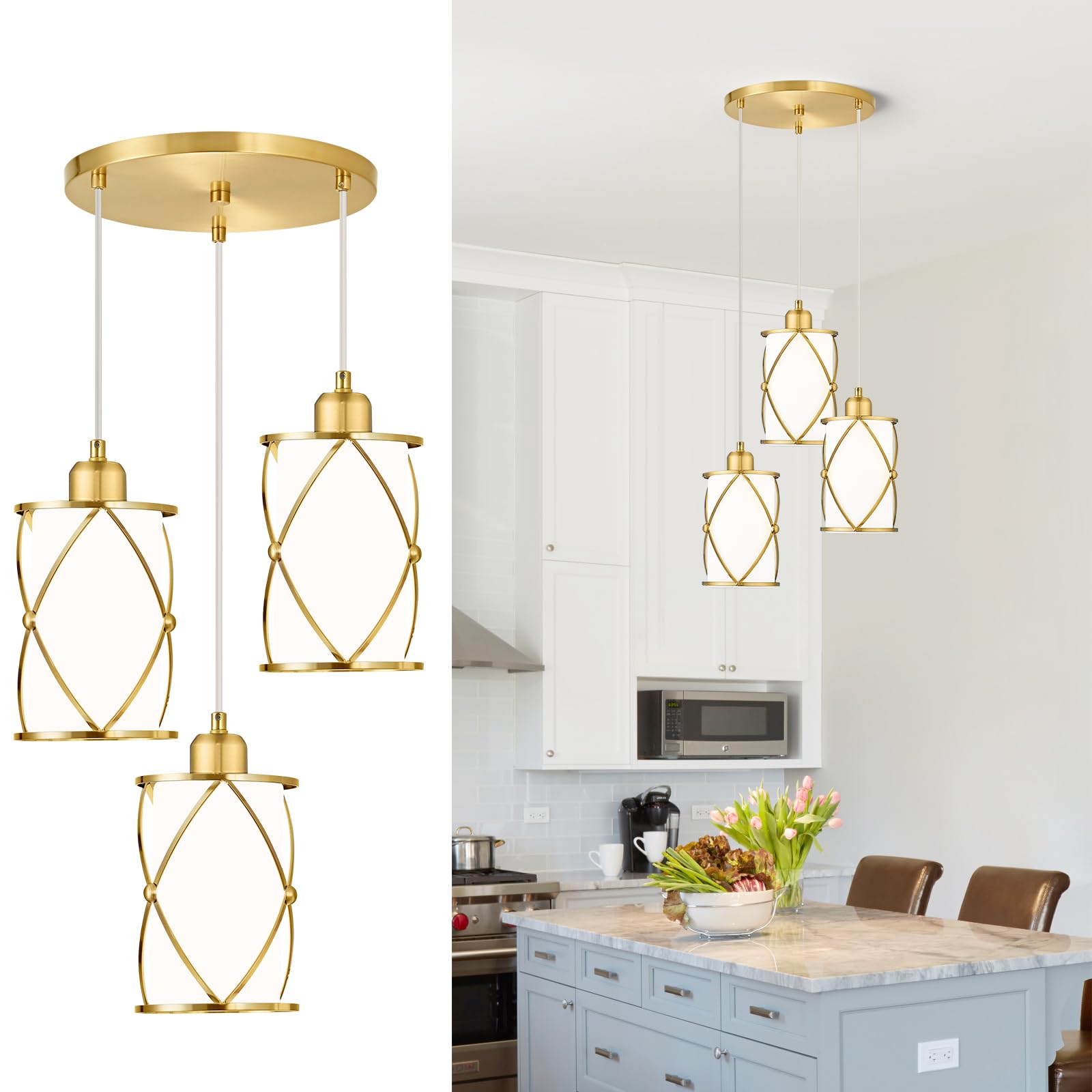 Glass Pendant Lights Kitchen Island 2 Pack, Black Mini Pendant Light with Clear Glass, Farmhouse Industrial Cage Hanging Lighting for Kitchen Sink Dining Room Bathroom, CH9176-1-2PK