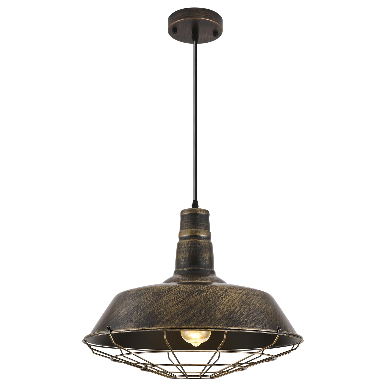 Large Pendant Lights Kitchen Island 1 Pack, 18.1 Inch Oversized Industrial Pendant Light, Black and Silver Barn Pendant Light with Wire Cage, Farmhouse Pendant Lights for Kitchen Barn