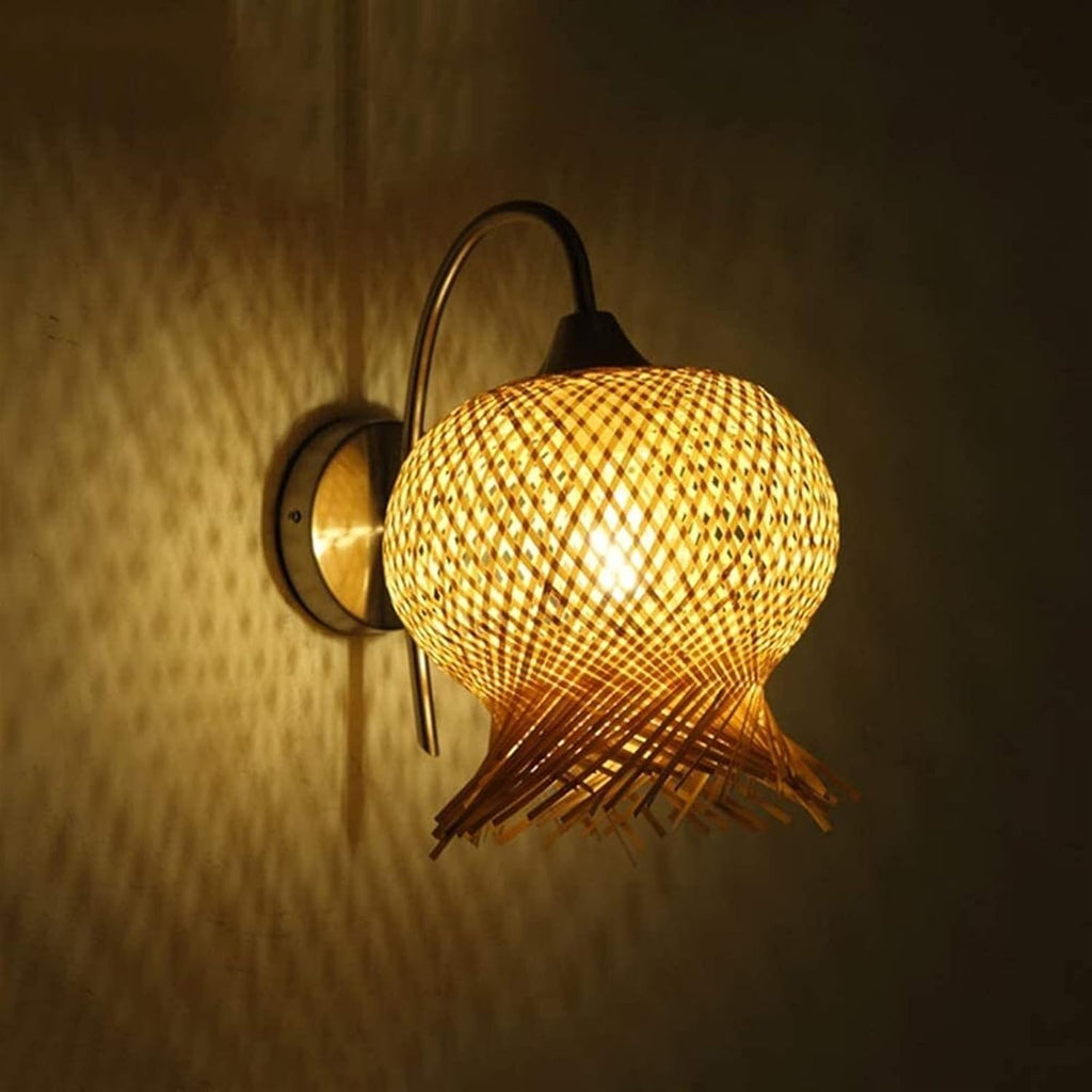 Japanese Style Bamboo Woven Flower Wall Lamp Country Pastoral E27 Light Theme Restaurant Lighting Corridor Sconce Lounge