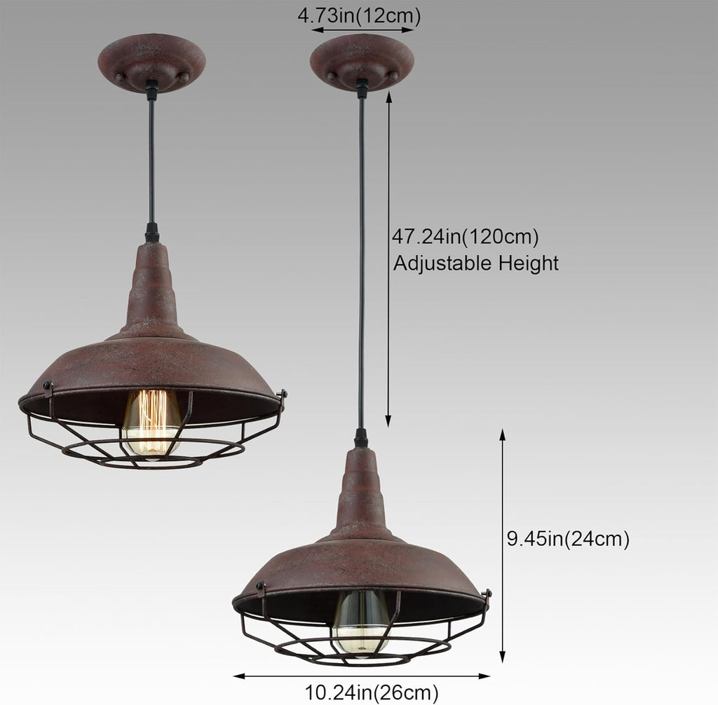 DAYCENT Barn Style Pendant Light Farmhouse Caged Pendant Lighting Industrial Metal Wire Hanging Pendant Light Barn Pendant Light Fixtures for Kitchen Island Hallway Foyer, Rust Finish