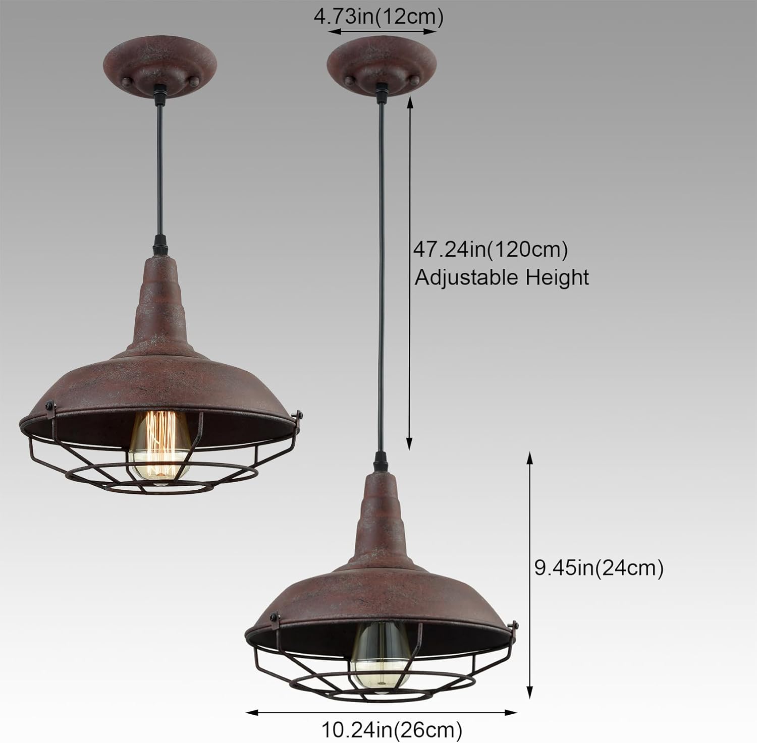 DAYCENT Barn Style Pendant Light Farmhouse Caged Pendant Lighting Industrial Metal Wire Hanging Pendant Light Barn Pendant Light Fixtures for Kitchen Island Hallway Foyer, Rust Finish