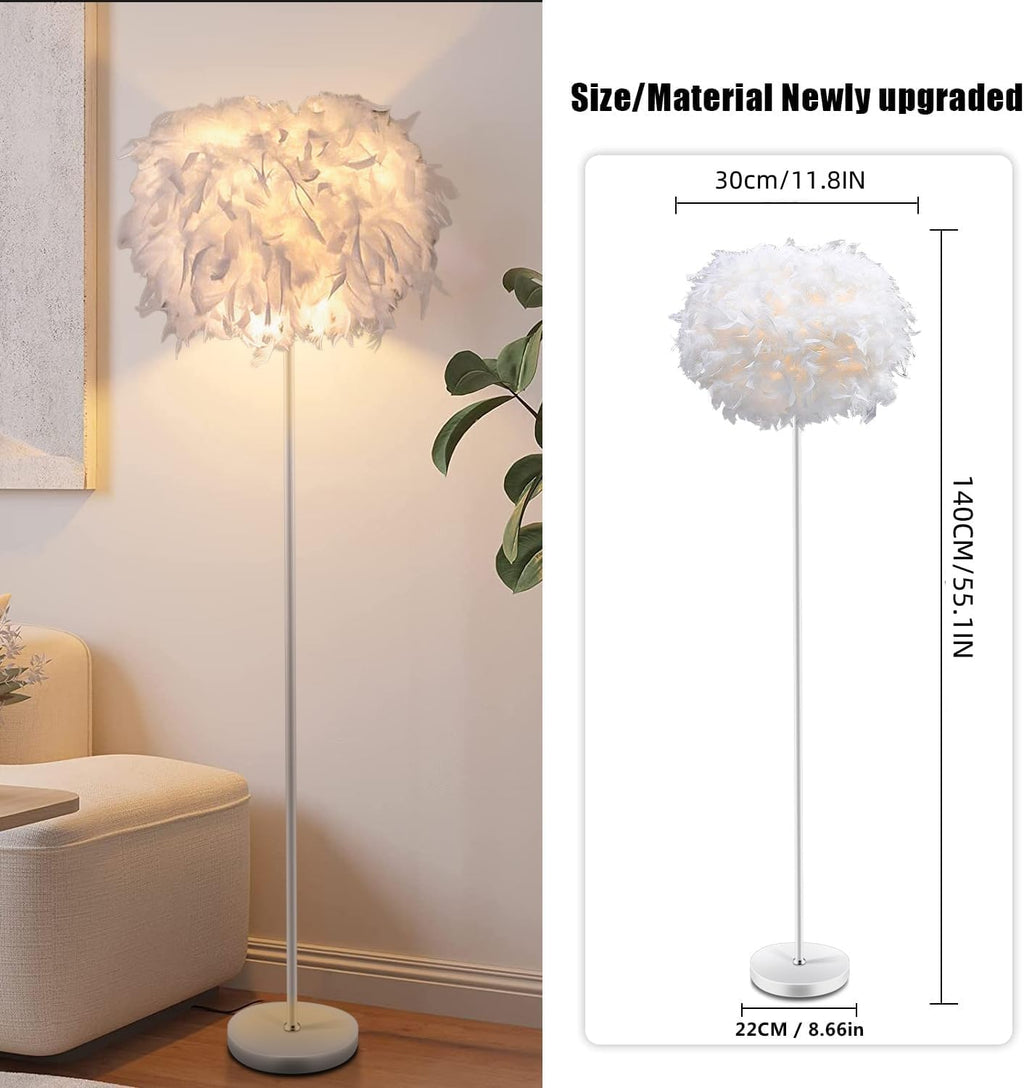 Feather Floor Lamp,Modern Floor Lamp for Living Room,55" Standing Lamp,White Feather Floor Light for Bedroom,Study,Nursery,Home Office Decoration(E27 Base Holder)